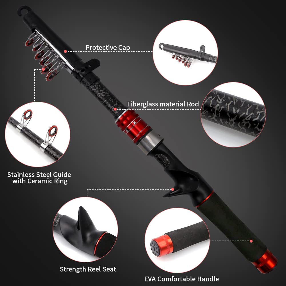 Carbon Fiber Telescopic Fishing Rod and Reel Combo with Stainless Steel Baitcaster - Portable Travel Fishing Pole for Saltwater & Freshwater - Perfect Gift for Men - Ideal for Camping, Beach & Boat Fishing Adventures