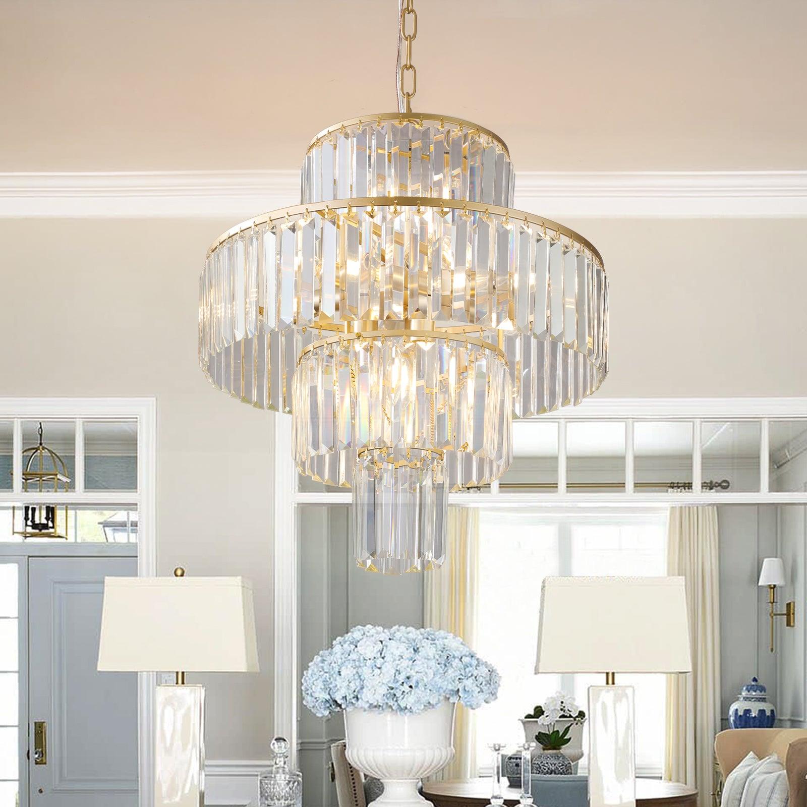 Modern Crystal Chandelier - 19.7 Inch Hanging Pendant Light Fixture for Dining Room, Bedroom & Living Room - Elegant Lighting for Home Decor & Special Occasions