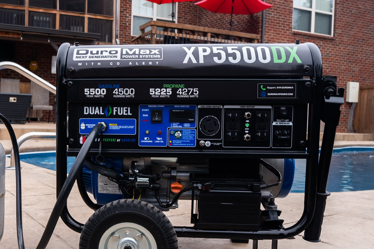 5500W Dual Fuel Portable Generator with CO Alert - Gas & Propane Powered for Camping, RV, Emergency Backup & Home Use