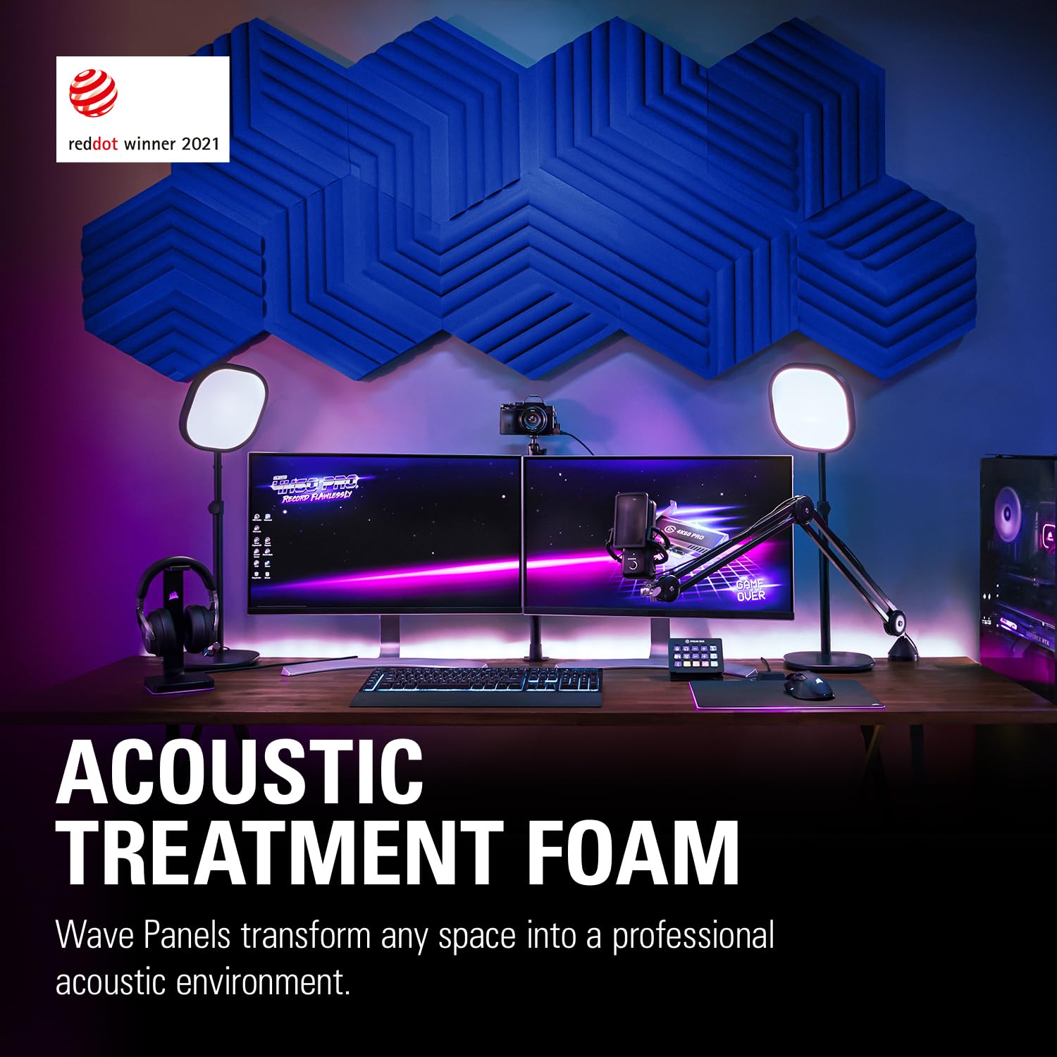 Elgato Wave Panels Starter Set (Blue) - 6 Pack Acoustic Foam Panels for Home Studio, Dual Density Soundproofing Foam with EasyClick Frames, Modular Wall Mount Design for Podcasting & Music Recording