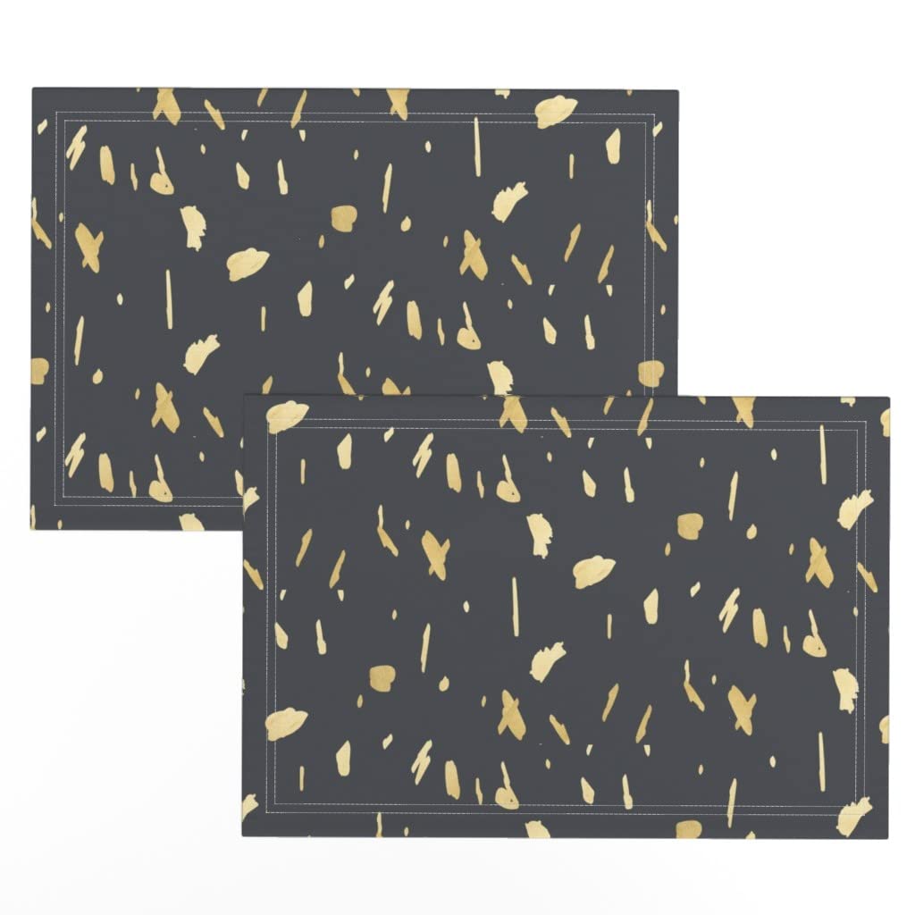 Premium Linen Cotton Canvas Placemats Set of 2 - Gold Charcoal Paint Gray Black Print Cloth Table Mats for Dining Room Decor, Kitchen Table Setting & Holiday Dinner Parties