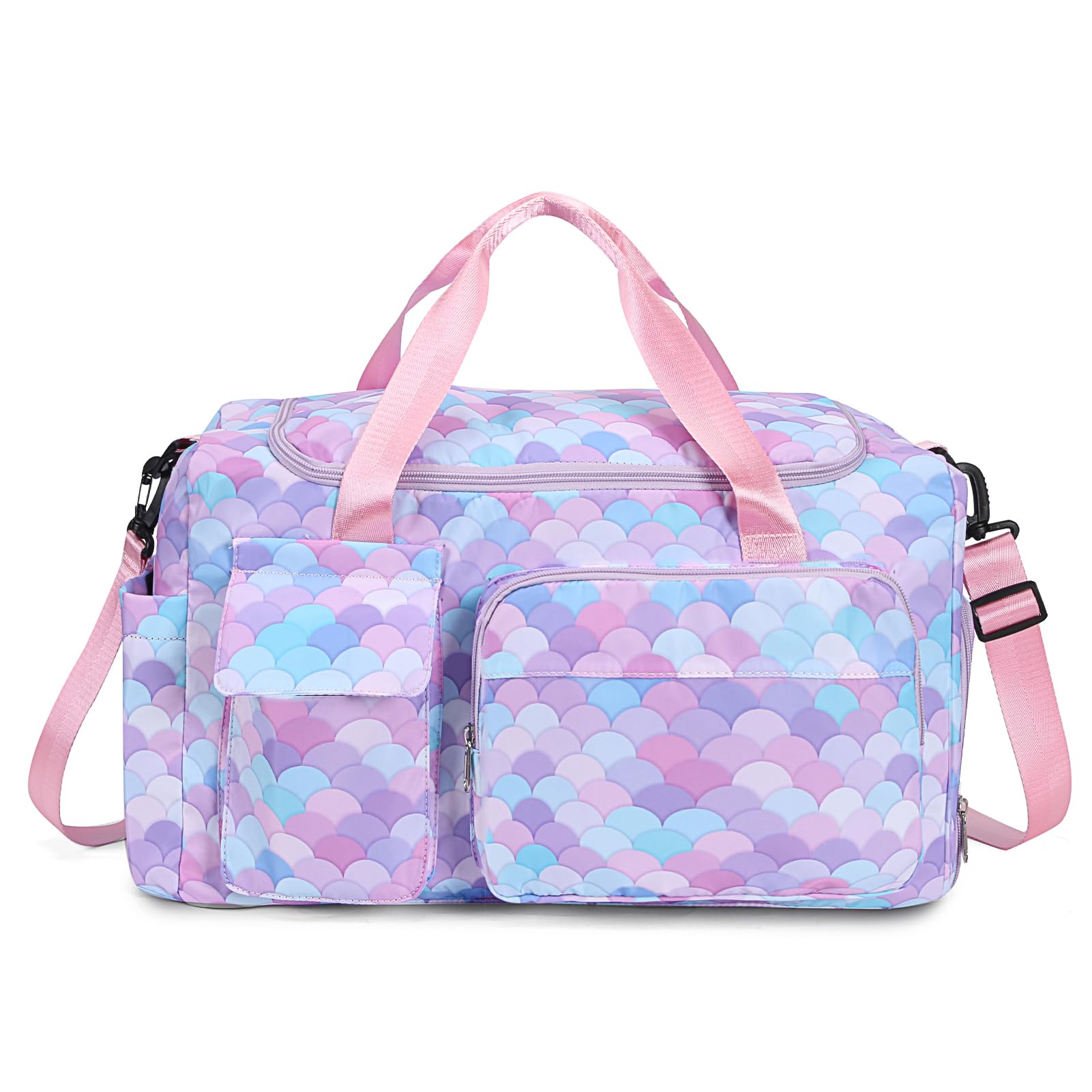 Mermaid Purple Kids Duffle Bag for Girls - Waterproof Travel Overnight Bag with Shoes Compartment | Perfect for Dance Class, Sleepovers & Weekend Getaways