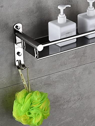 Oslen Premium Stainless Steel Floating Wall Shelves - Rustproof Bathroom, Kitchen & Bedroom Storage Shelf with Hooks | Space-Saving Organizer for Towels, Spices, Books & Decor