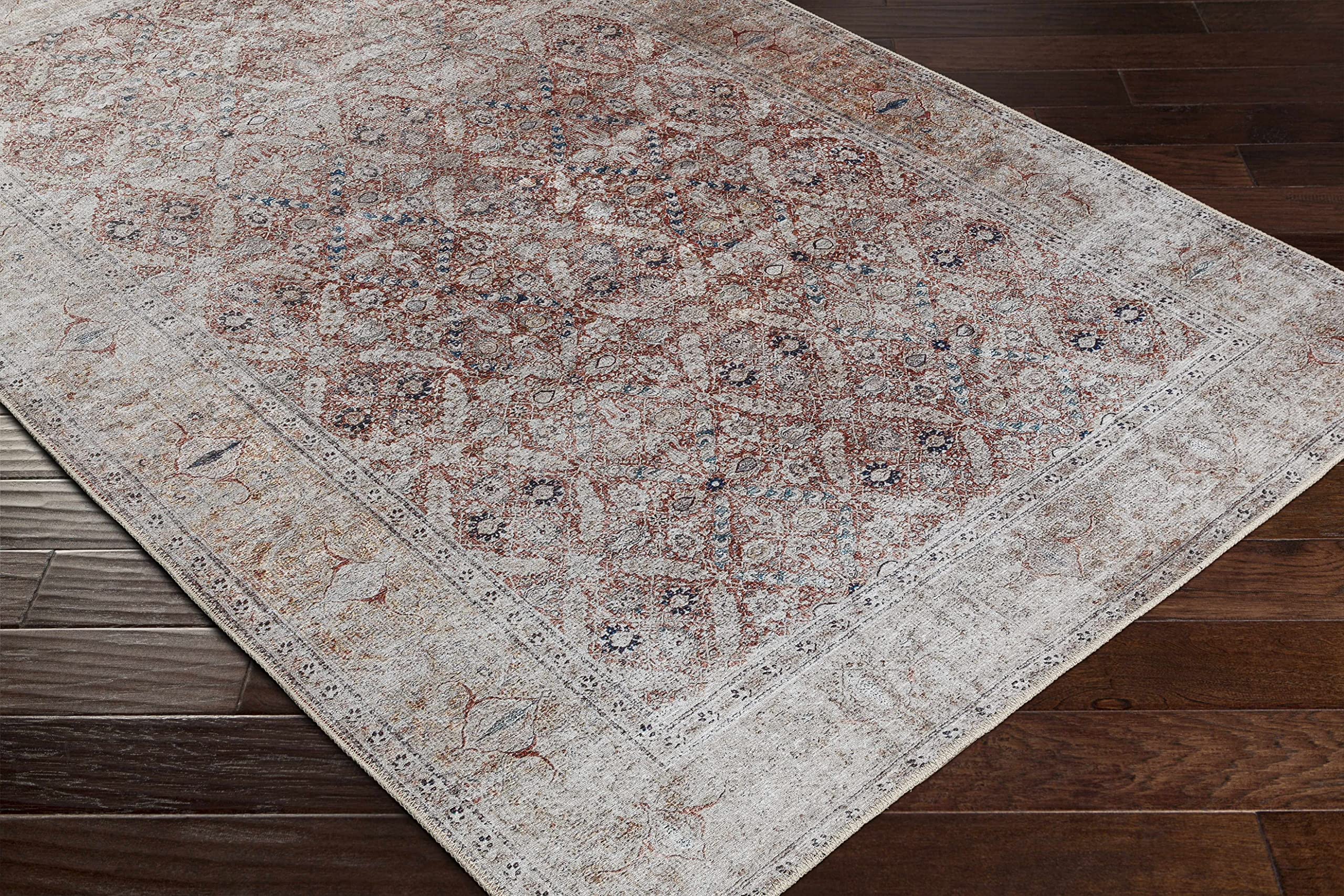 Hauteloom Tapia Washable Area Rug for Living Room & Bedroom - Blue, Gray, Red - 7'10