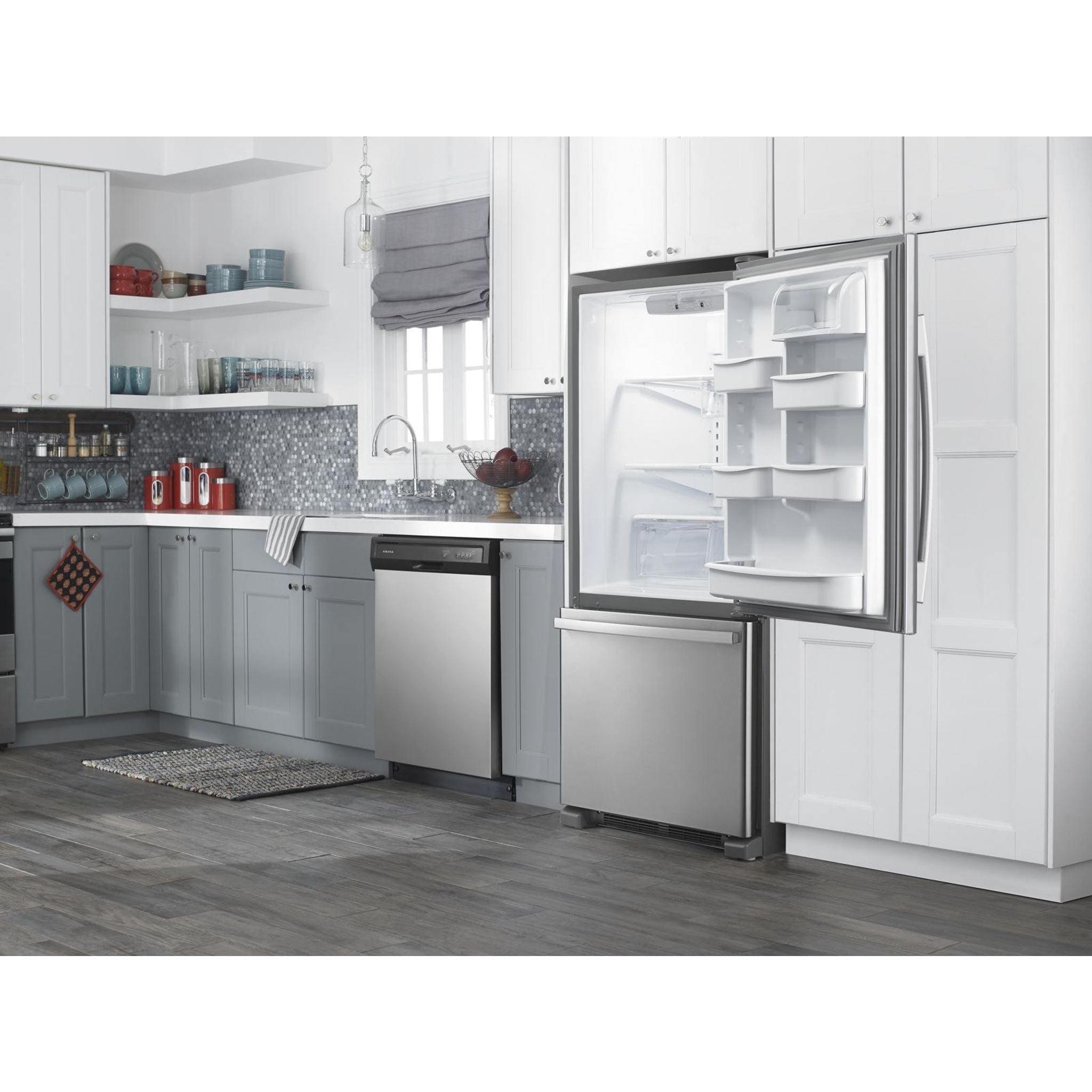 Amana Bottom Mount Refrigerator (ABB1924BRM) - 24.5 Cu. Ft. Stainless Steel French Door Fridge with Adjustable Shelves & Humidity-Controlled Crispers - Perfect for Modern Kitchens & Open Floor Plans