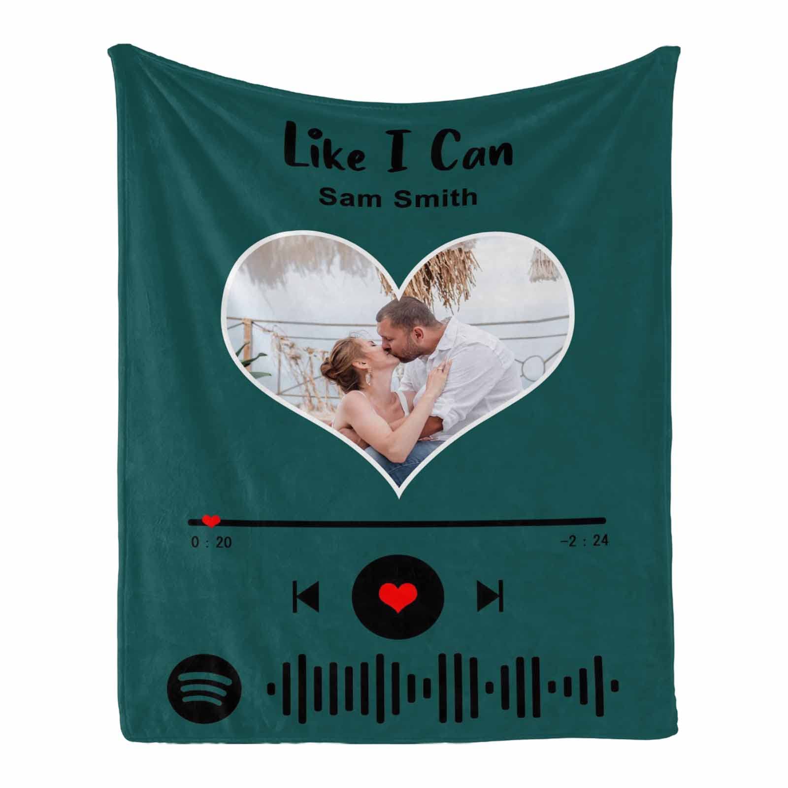 Personalized Photo Blanket with Custom Spotify Code - 60x80 Inch Customized Fleece Throw Blanket for Bedroom Decor, Birthday & Wedding Gifts - Cozy Gift for Couples, Family & Friends (Home Use, Travel, Picnics)
