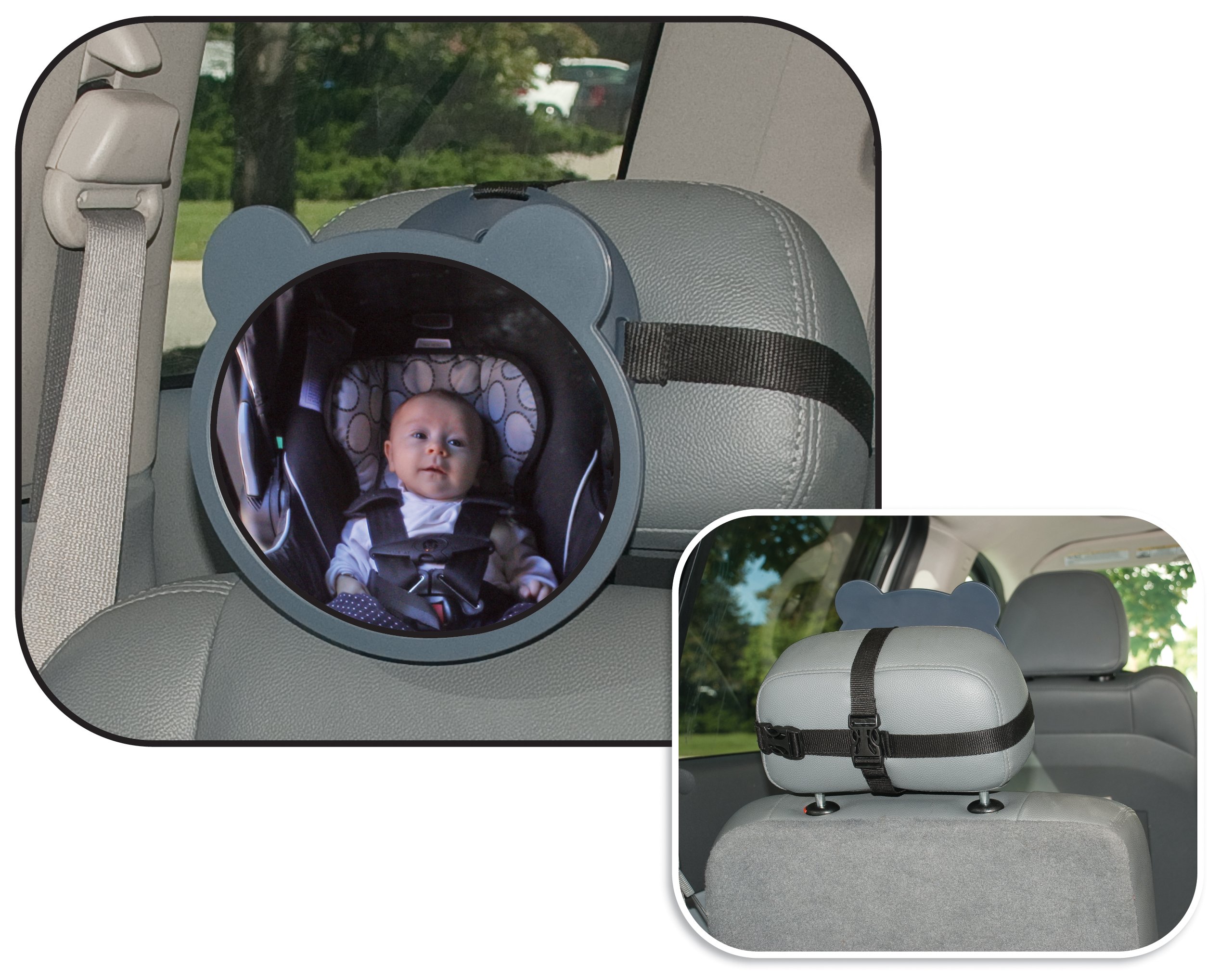 Jolly Jumper Eyes On Baby Mirror - Grey | Rear-Facing Car Seat Mirror for Infants | Safe & Durable Travel Accessory for Parents