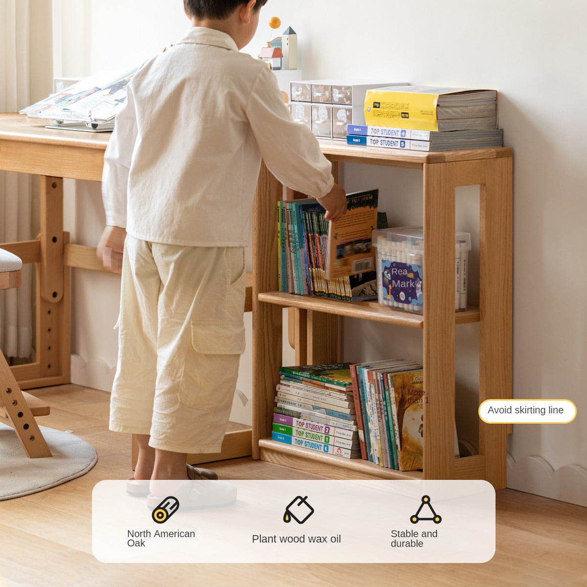 Solid Wood Kids Bookshelf - Oak & Beech Toy Storage Organizer for Bedroom, Playroom & Nursery - Durable & Stylish Children's Furniture