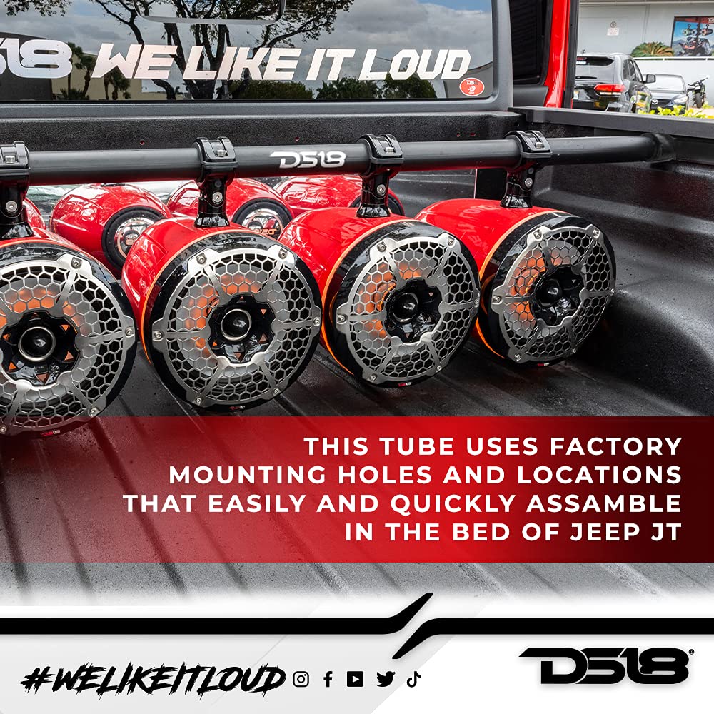 DS18 JT-Tube/BK JT Mounting Tube with Mobile Clamps - Universal Roll Bar & Cage Mount for Speaker Towers & Pods (Black) - Ideal for Off-Road, Racing & Car Audio Installations