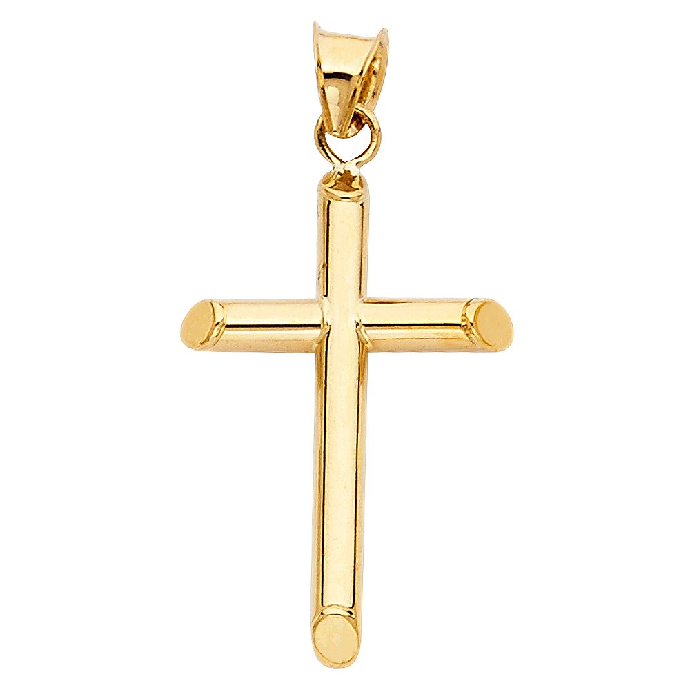 14K Real Yellow Gold Religious Cross Pendant with 0.8mm Box Chain Necklace - Elegant Christian Jewelry for Women & Men - Perfect for Baptism, Confirmation, Church & Daily Wear