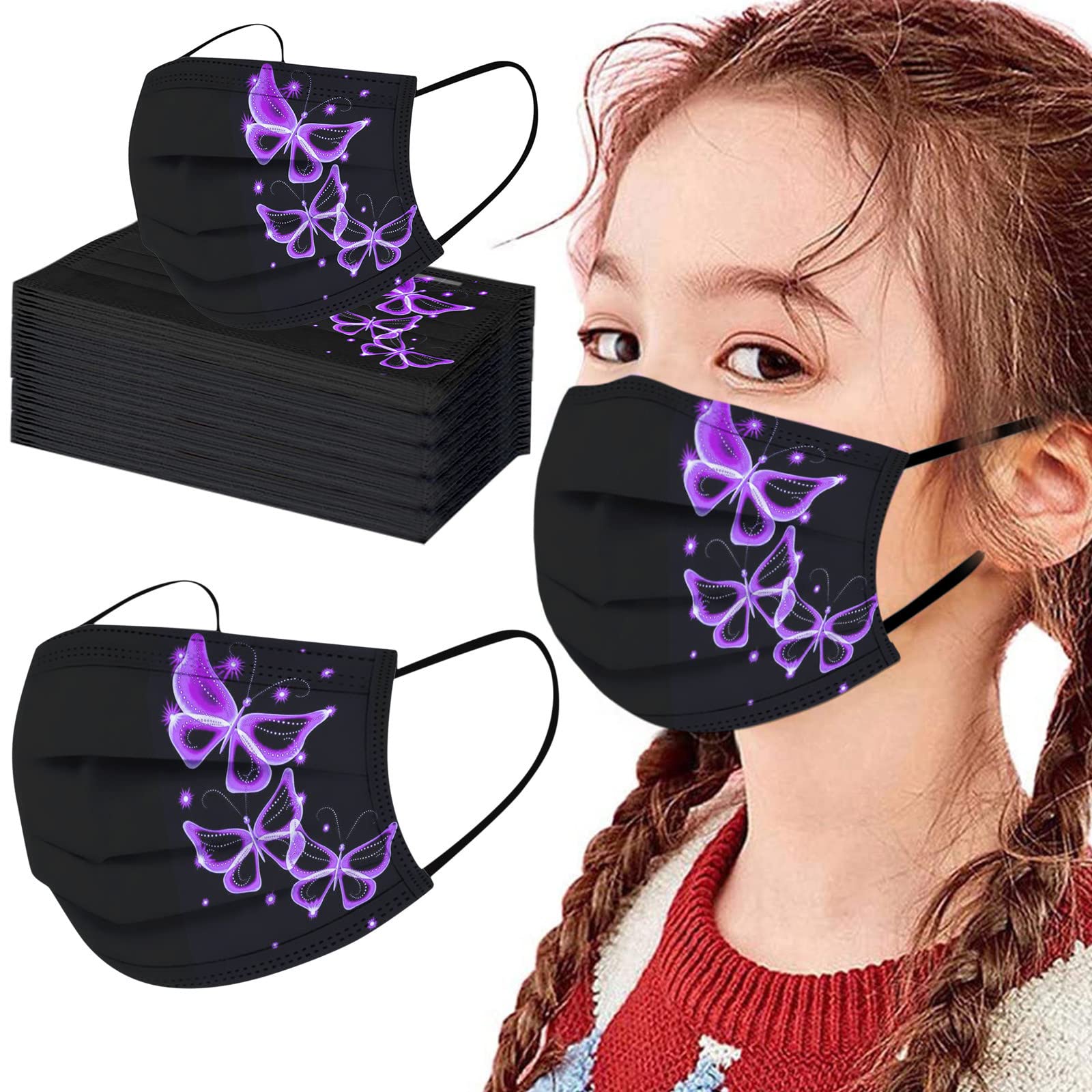 50/100 Pack 3-Ply Disposable Face Masks for Kids & Adults - Breathable Protection for Daily Use, School, Travel & Costume Parties | Fashion Masquerade Accessories