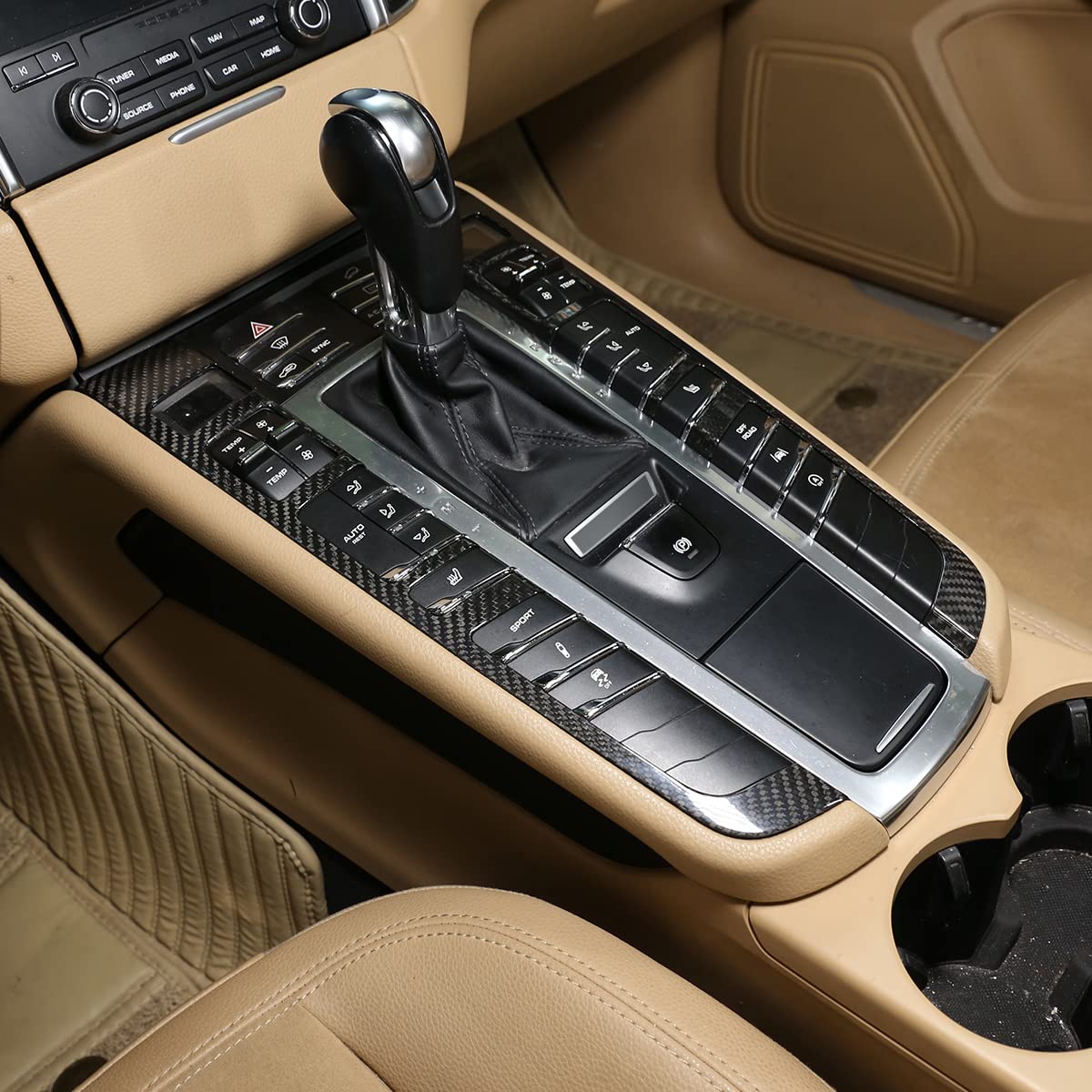 Premium Real Carbon Fiber Center Console Trim Cover for Porsche Macan 2014-2020 - Interior Upgrade & Protection - Perfect for Car Enthusiasts & Luxury Vehicle Customization