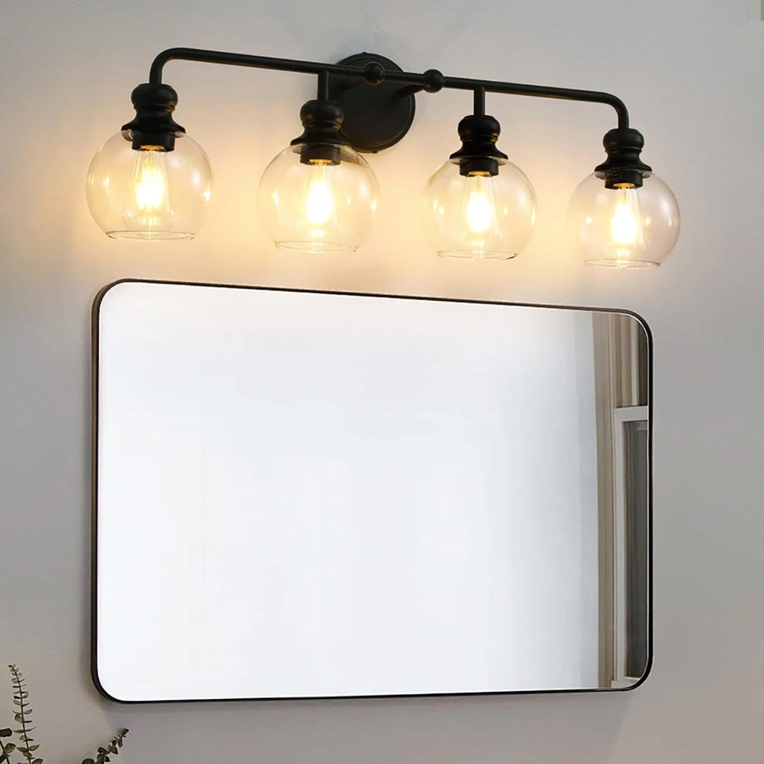 Modern Black Clear Glass 4-Light Bathroom Vanity Light - Perfect for Bathroom, Dressing Room & Makeup Area Lighting