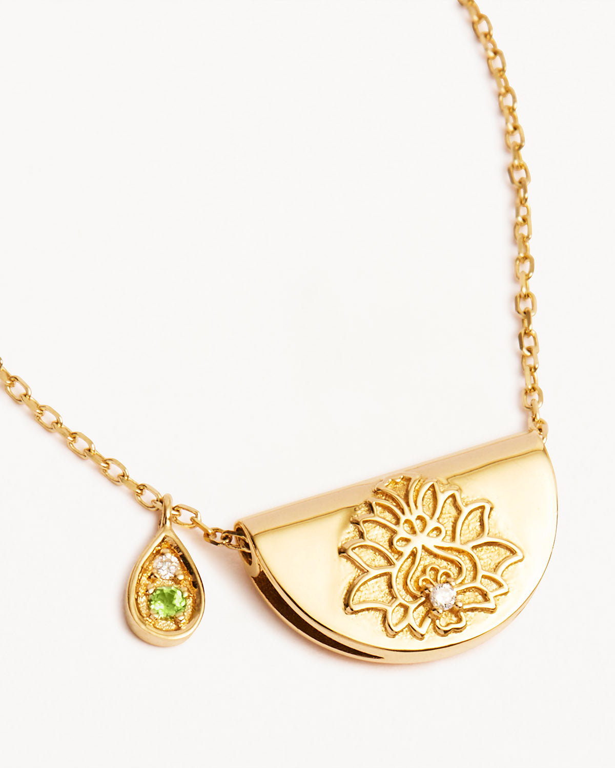 14K Solid Gold Lotus Birthstone Diamond Necklace - August Peridot Gemstone Jewelry for Women, Perfect Gift for Birthday, Anniversary & Special Occasions