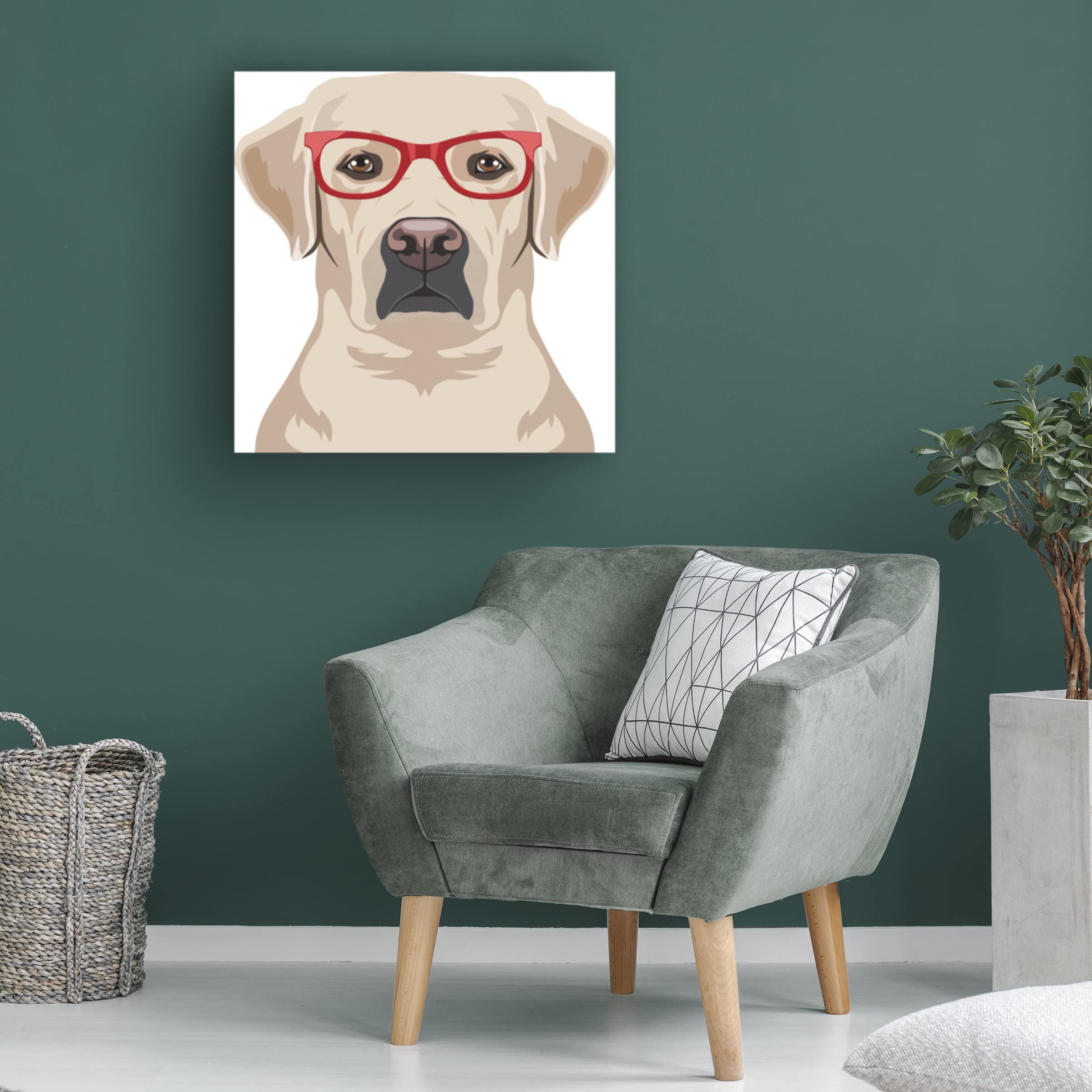 Labrador Retriever Wearing Hipster Glasses Canvas Wall Art - Modern Dog Portrait Painting for Living Room, Bedroom & Office Decor - Funny Pet Gift for Dog Lovers