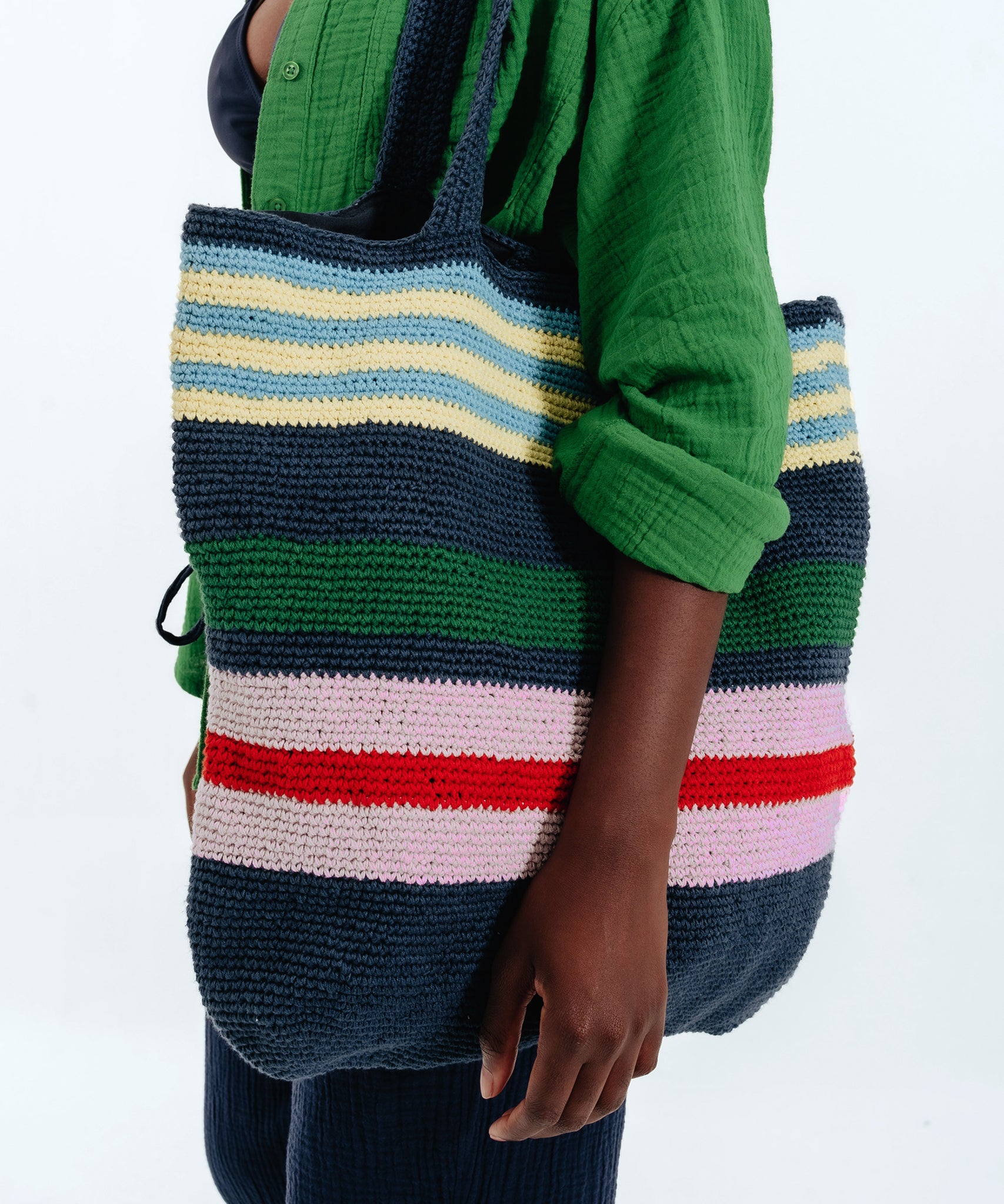 Stylish Gallery Stripe Crochet Tote Bag - Handmade Boho Beach Bag for Women, Perfect for Shopping, Travel & Summer Outfits