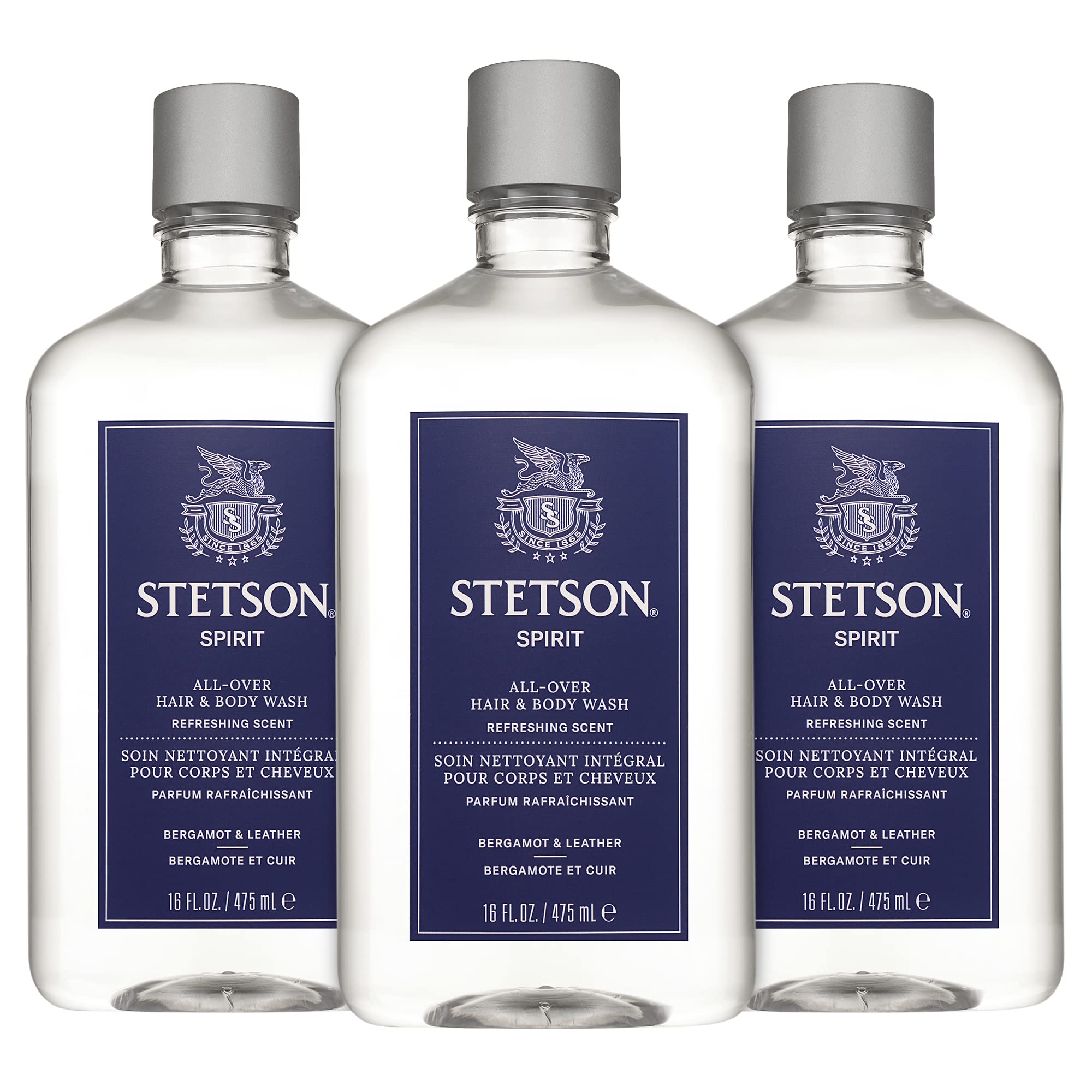Stetson Spirit All Over Hair & Body Wash 3 Pack - Gentle Cleansing for Men & Women - Perfect for Gym, Travel & Daily Shower