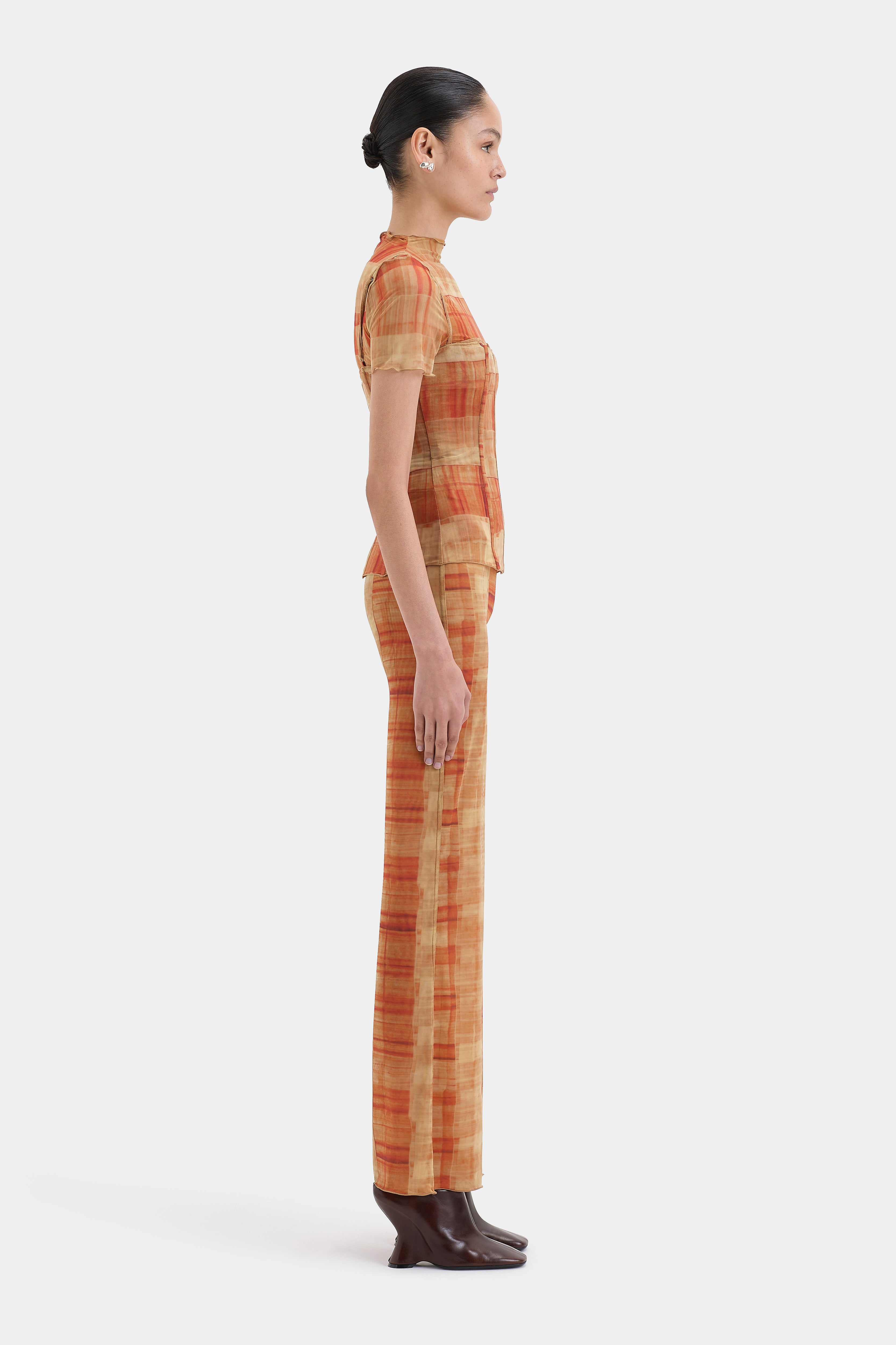 Ferrera Orange Check Pants - Stylish & Comfortable Women's Trousers for Casual Wear & Office Outfits