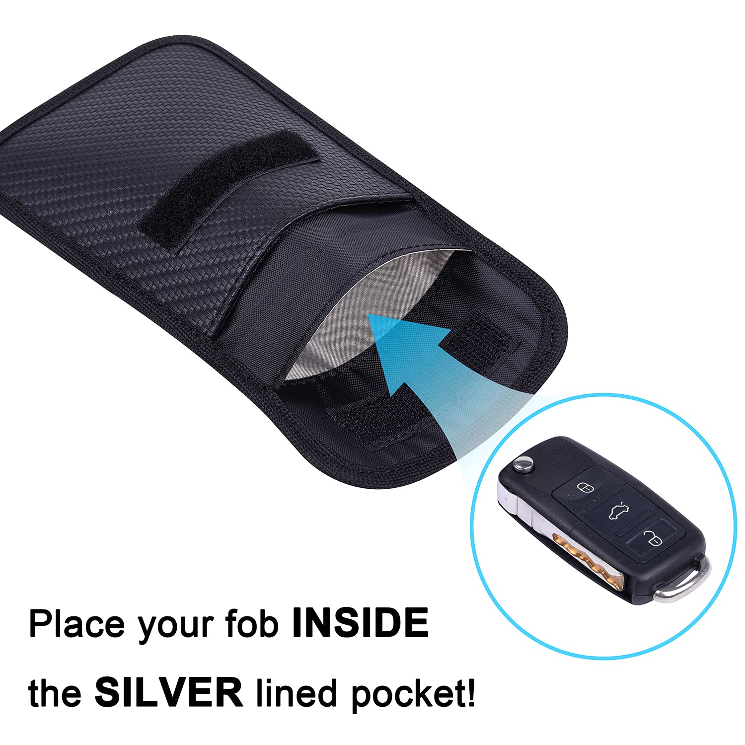 Wisdompro Faraday Pouch for Car Keys (2 Pack) - RFID Signal Blocking Bag, Anti-Theft Keyless Entry Protector - PU Leather Black | Prevent Car Hacking & Protect Key Fobs at Home, Travel or Parking