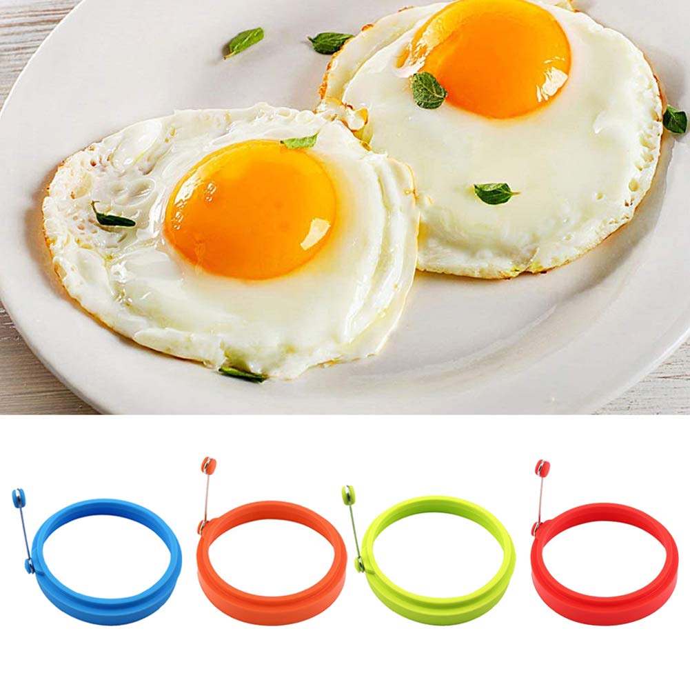 AKOAK 4-Piece Non-Stick Silicone Egg Ring Set - Round Omelette Molds for Perfect Eggs, Pancakes & Burgers - Oven & Stovetop Safe Kitchen Tools - Ideal for Breakfast, Brunch & Meal Prep