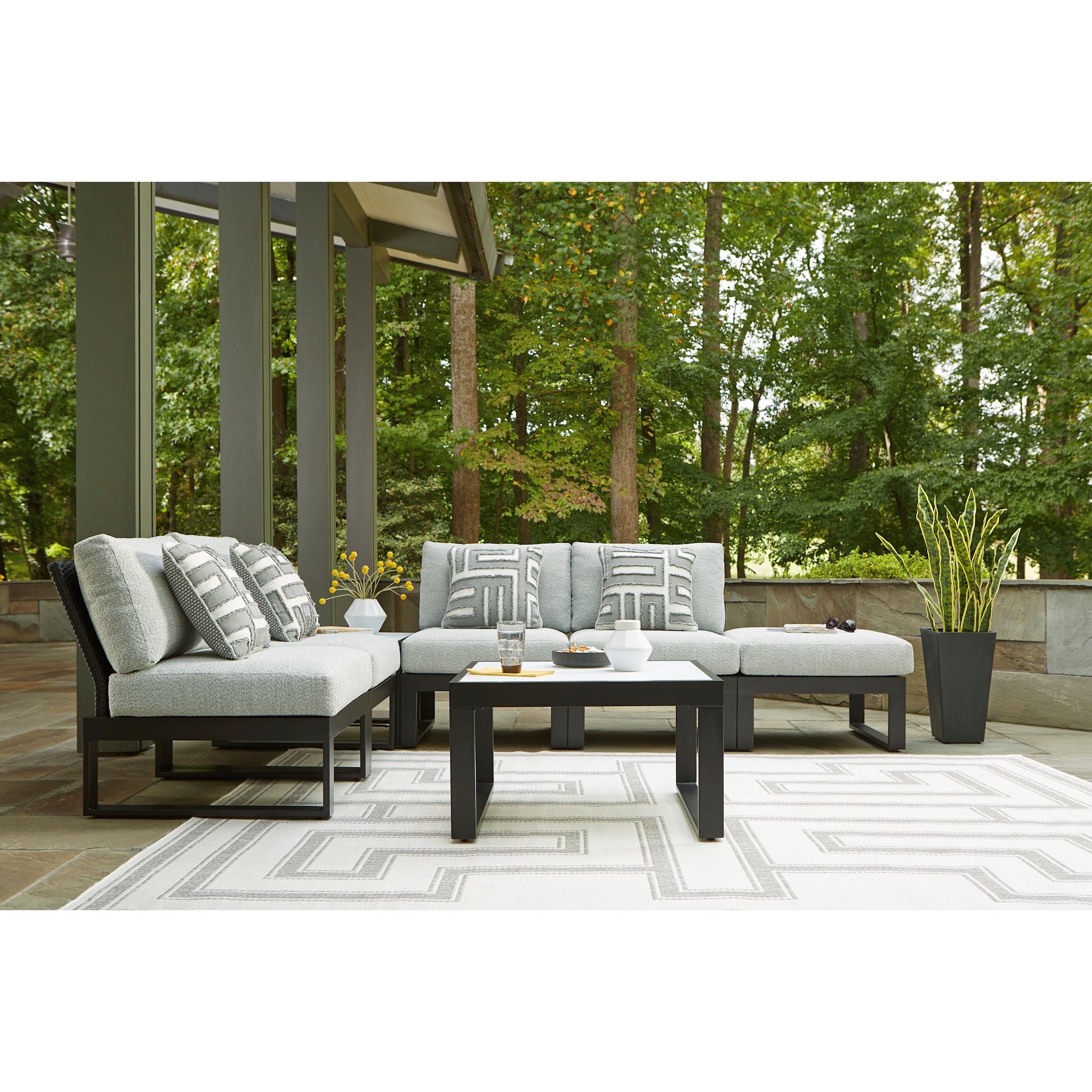 Beachloft 3-Piece Modular Outdoor Patio Furniture Set - Waterproof Wicker Sofa Sectional with Black/Gray Cushions for Backyard, Poolside & Garden Relaxation