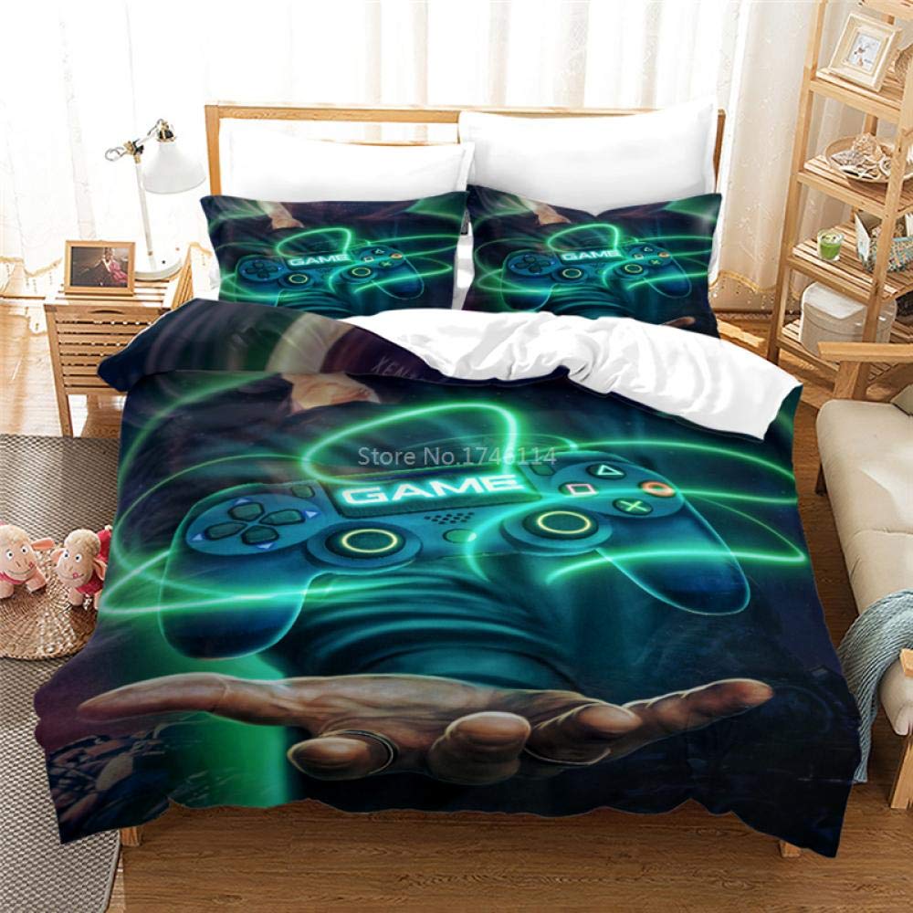 Geekcook 4-Piece Gaming Bedding Set - Modern 3D Gamepad Printed Comforter Cover & Duvet Set for Twin/Full/Queen/King Beds (240x220cm) - Perfect for Gamers' Bedrooms & Game-Themed Decor