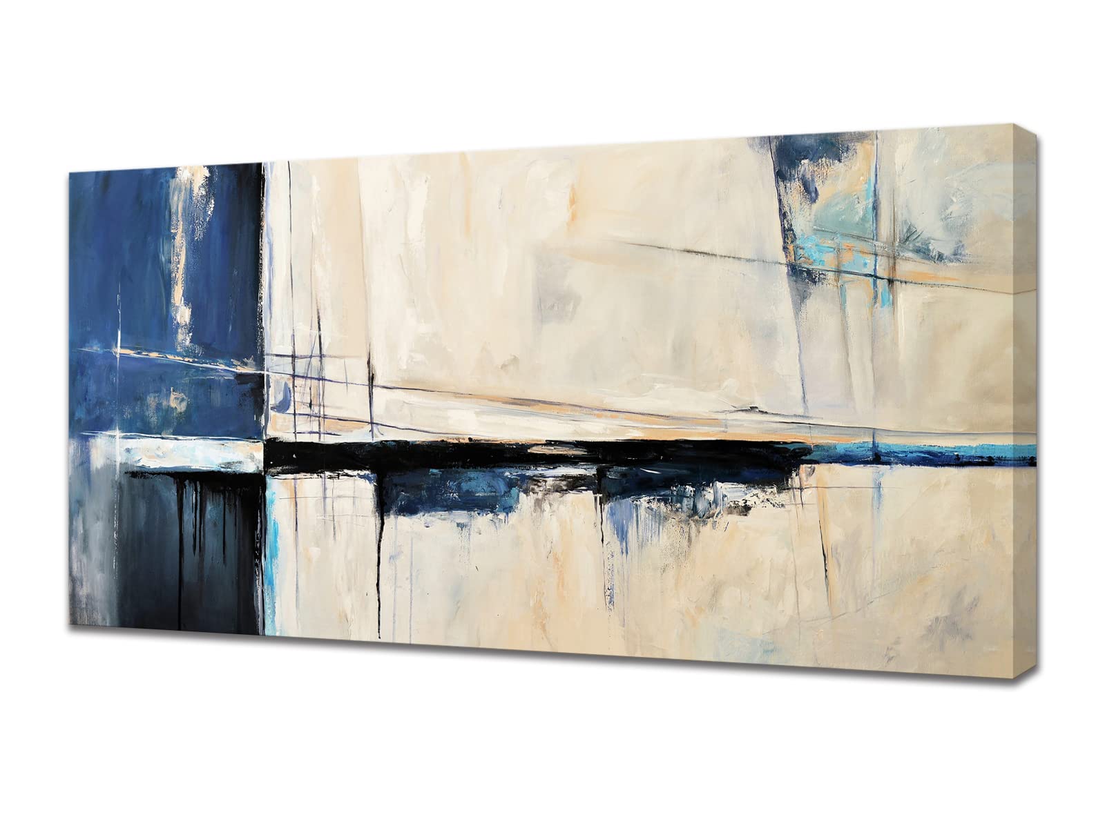 Abstract Color Block Framed Canvas Wall Art - XXLarge Stretched Ready to Hang Painting for Living Room, Bedroom & Office Decor | Modern Home Wall Decorations