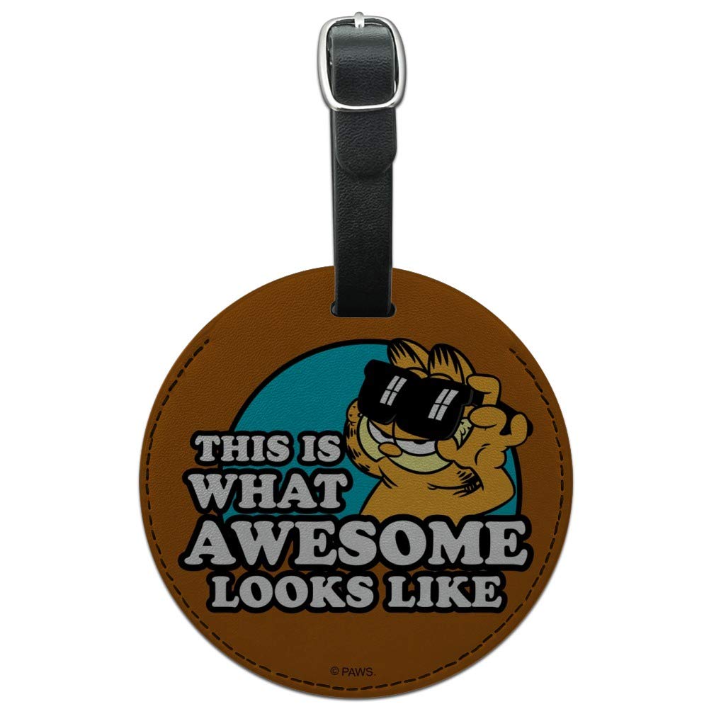 Garfield Round Leather Luggage Tag - Personalized ID Card Holder for Travel Bags & Suitcases | Cute Cartoon Pet Accessory for Cat Lovers