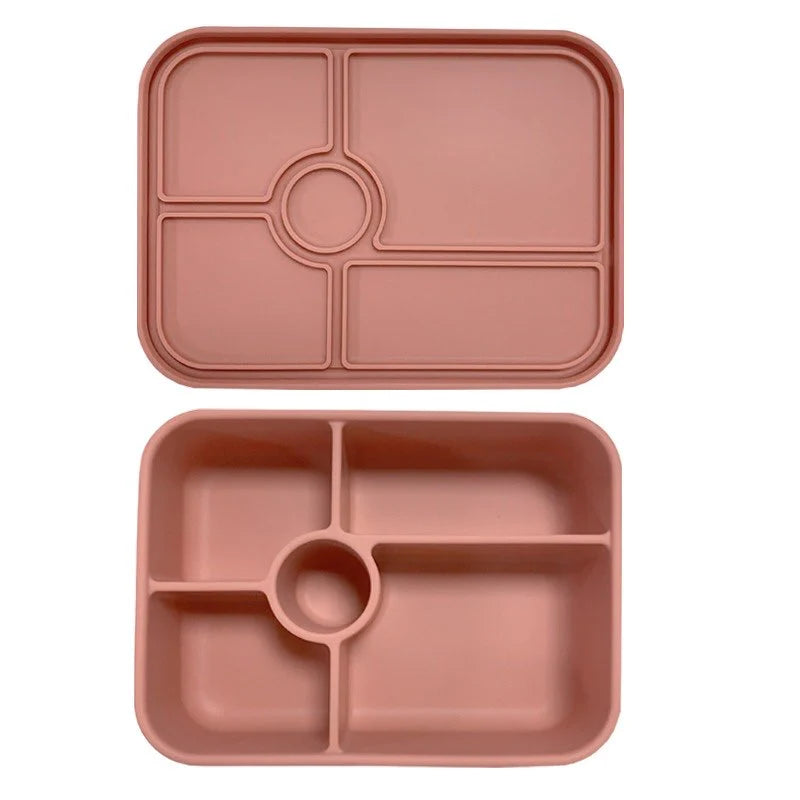 Apollo 5-Piece Rectangle Silicone Bento Box Set - Leakproof & Microwave Safe Lunch Container for Adults & Kids - Perfect for Office, School, Picnics & Meal Prep (Pink)