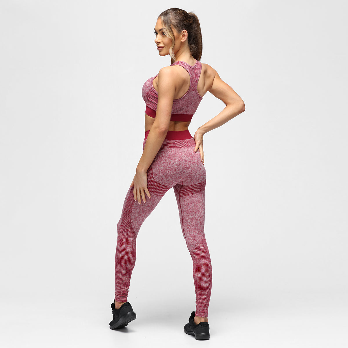 High Waist Burgundy Seamless Leggings for Women - Tummy Control Yoga Pants - Comfortable Workout Leggings for Gym, Running & Lounge Wear