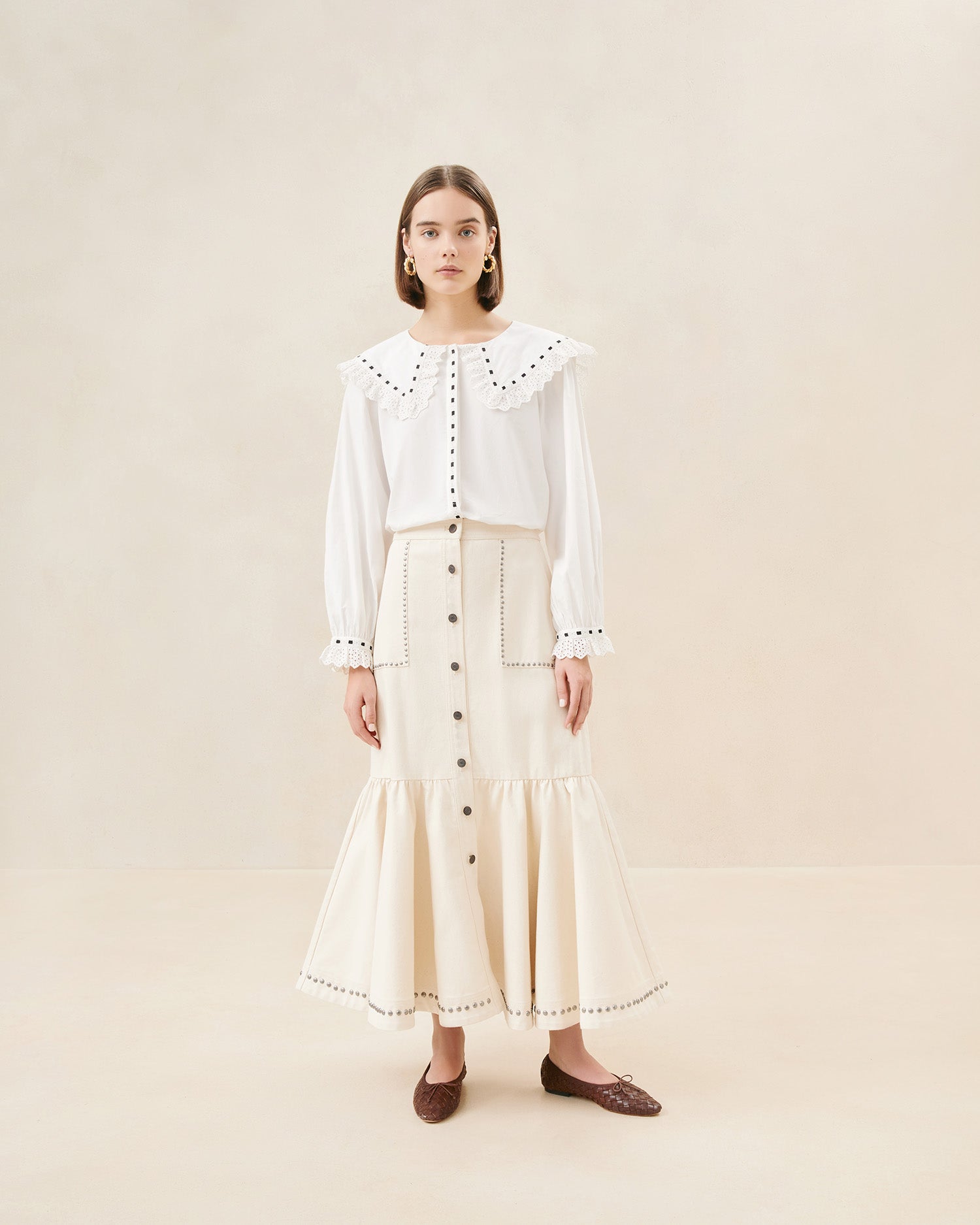Mateo Natural Button Front Skirt - Women's Stylish A-Line Midi Skirt for Casual & Office Wear | Perfect for Work, Dates & Everyday Outfits