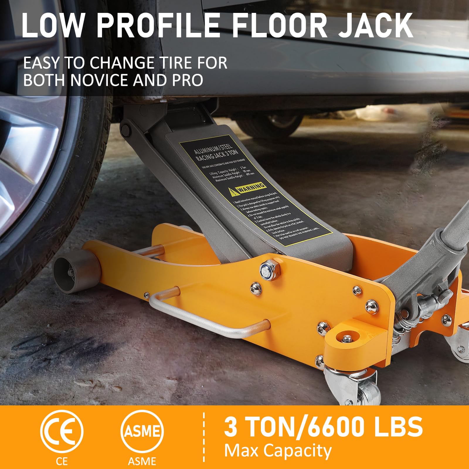 GARVEE 3 Ton Low Profile Aluminum & Steel Hydraulic Floor Jack with Dual Piston Quick Lift Pump (3.86