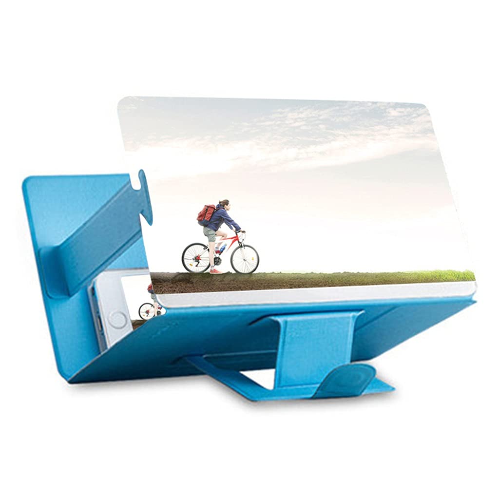 WALNUTA 8-inch 3D Phone Screen Magnifier - Foldable Leather Stand for Mobile Phones & Tablets - HD Stereoscopic Amplifying Viewer (Blue) | Perfect for Movie Watching, Gaming, and Hands-Free Viewing at Home or Office