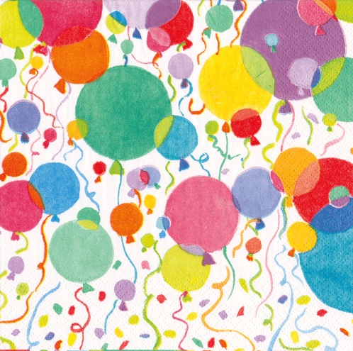 Colorful Balloons & Confetti Cocktail Napkins - 50 Pack Disposable Party Napkins for Weddings, Birthdays, Baby Showers & Celebrations