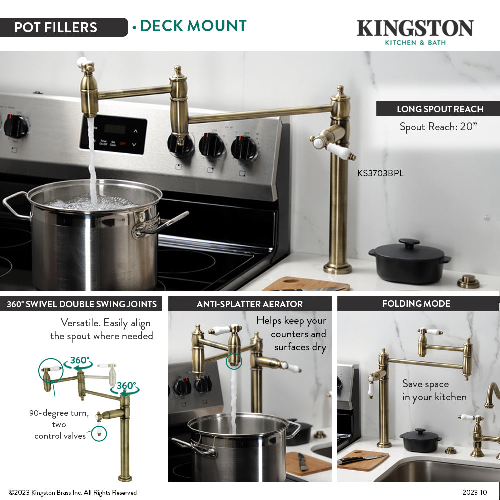 Bel Air KS3703BPL Single Hole Deck Mount Pot Filler Faucet in Antique Brass - Perfect for Kitchen Sink, Stove & Cooking Area
