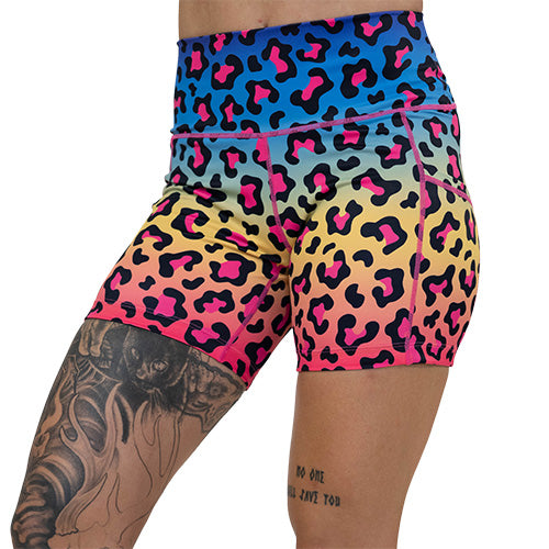 Rainbow Leopard Print Shorts for Women - Trendy Summer Casual Shorts for Beach, Gym, and Everyday Wear