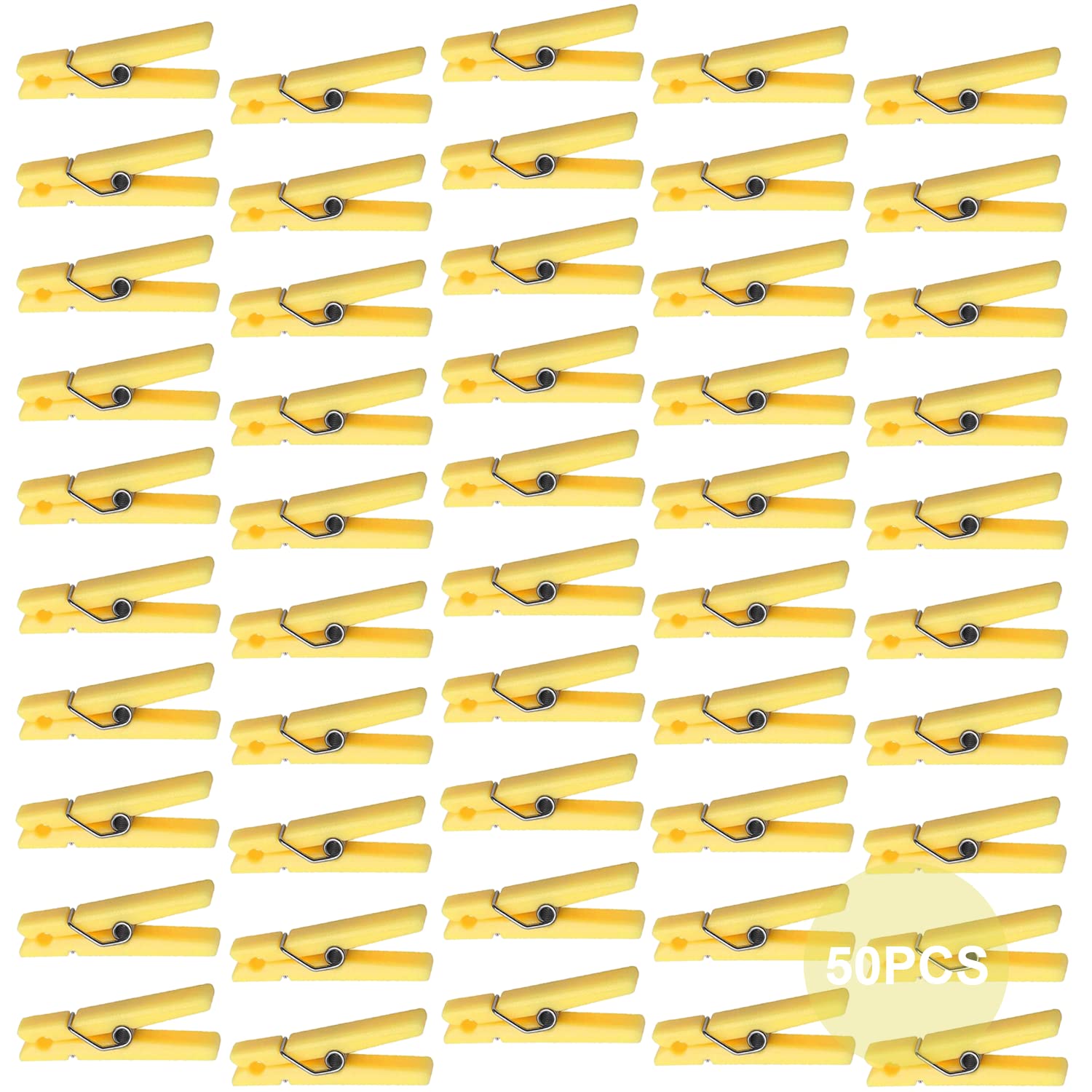 50-Pack Small Transparent Plastic Clothespins - 1.4 x 0.25 Inch Mini Clips for Clothesline, Photos, DIY Crafts & Baby Showers - Multipurpose Hanging Clips for Home, Office & Party Decor (Yellow)