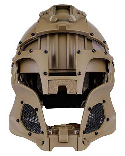 Tactical Airsoft Full Face Helmet - Mandalorian & Boba Fett Style Cosplay Mask with Interchangeable Lenses (Tan) - Perfect for Airsoft Games, Cosplay Events & Halloween Costumes