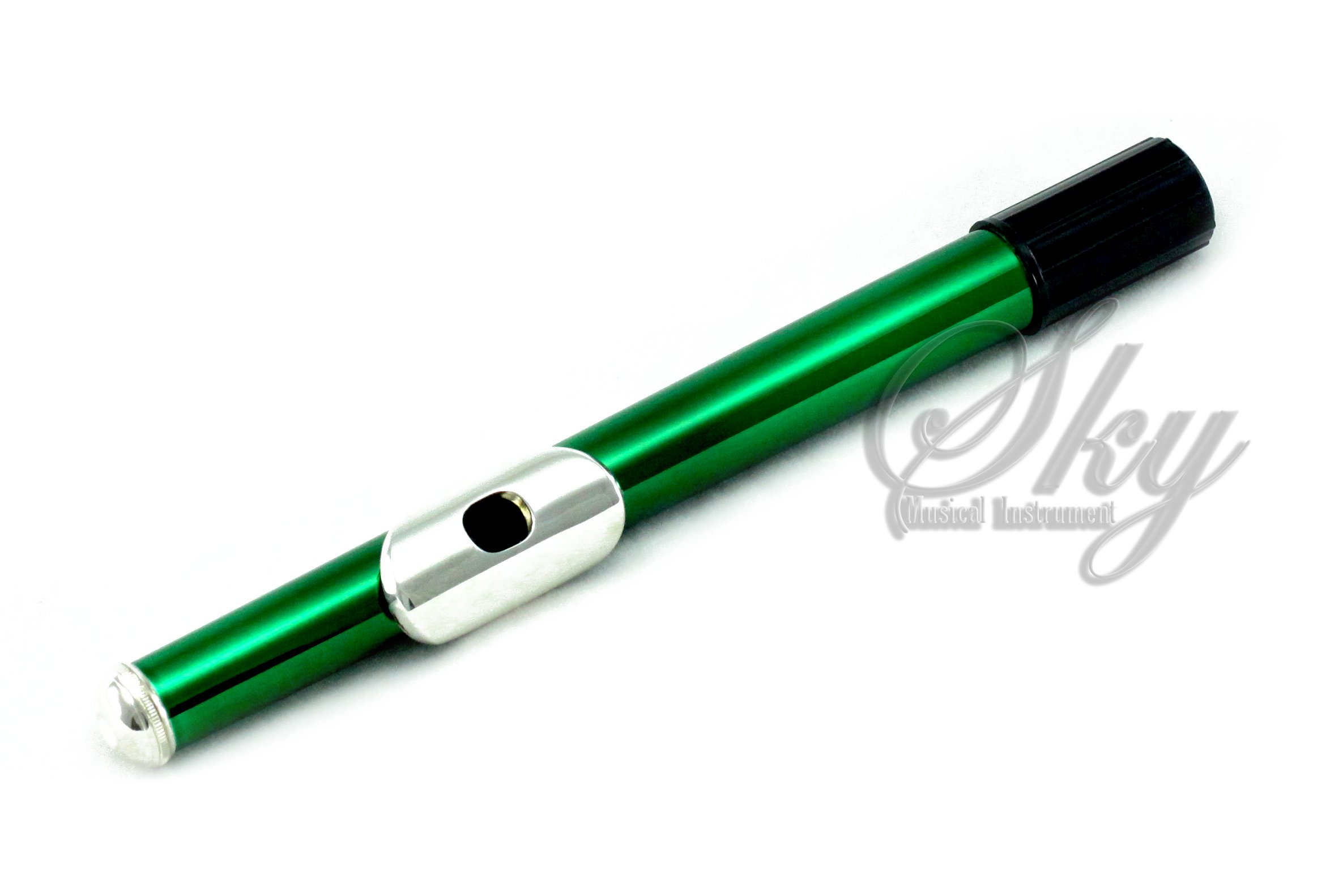 Sky C Flute with Lightweight Case - Professional Open Hole Flute Set Includes Cleaning Rod, Cloth, Joint Grease & Screwdriver (Green/Silver) - Perfect for Beginners, Students & Band Performances