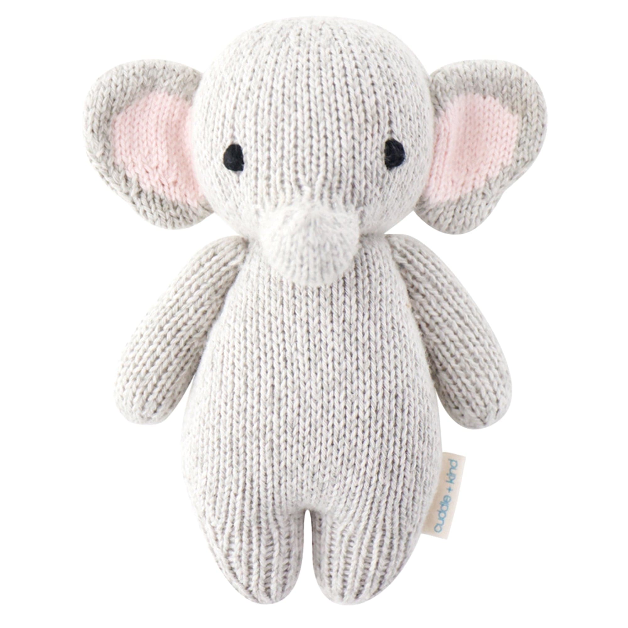 Cuddle+Kind Hand-Knit Organic Cotton Baby Elephant Plush Toy - Soft & Huggable Stuffed Animal for Newborns, Toddlers & Kids | Perfect for Nursery Decor, Baby Shower Gifts & Cuddling Comfort
