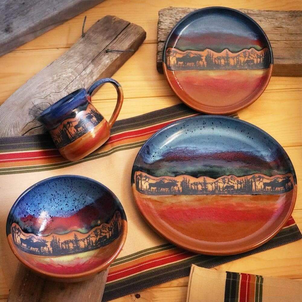 Moose Azule Pottery Dinnerware Set - Handcrafted Ceramic Plates, Bowls & Mugs - Elegant Blue & White Portuguese Style Tableware for Home Dining & Entertaining