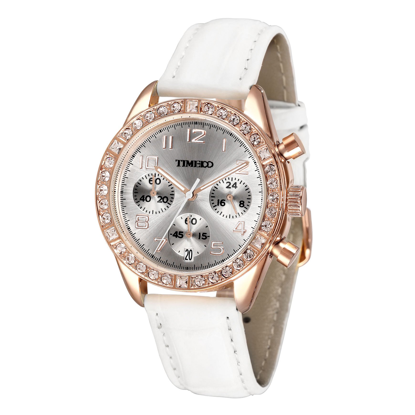 Time100 Women's Fashion Diamond Multifunction Watch - Genuine Leather Strap Ladies Quartz Watch for Business, Party & Everyday Wear