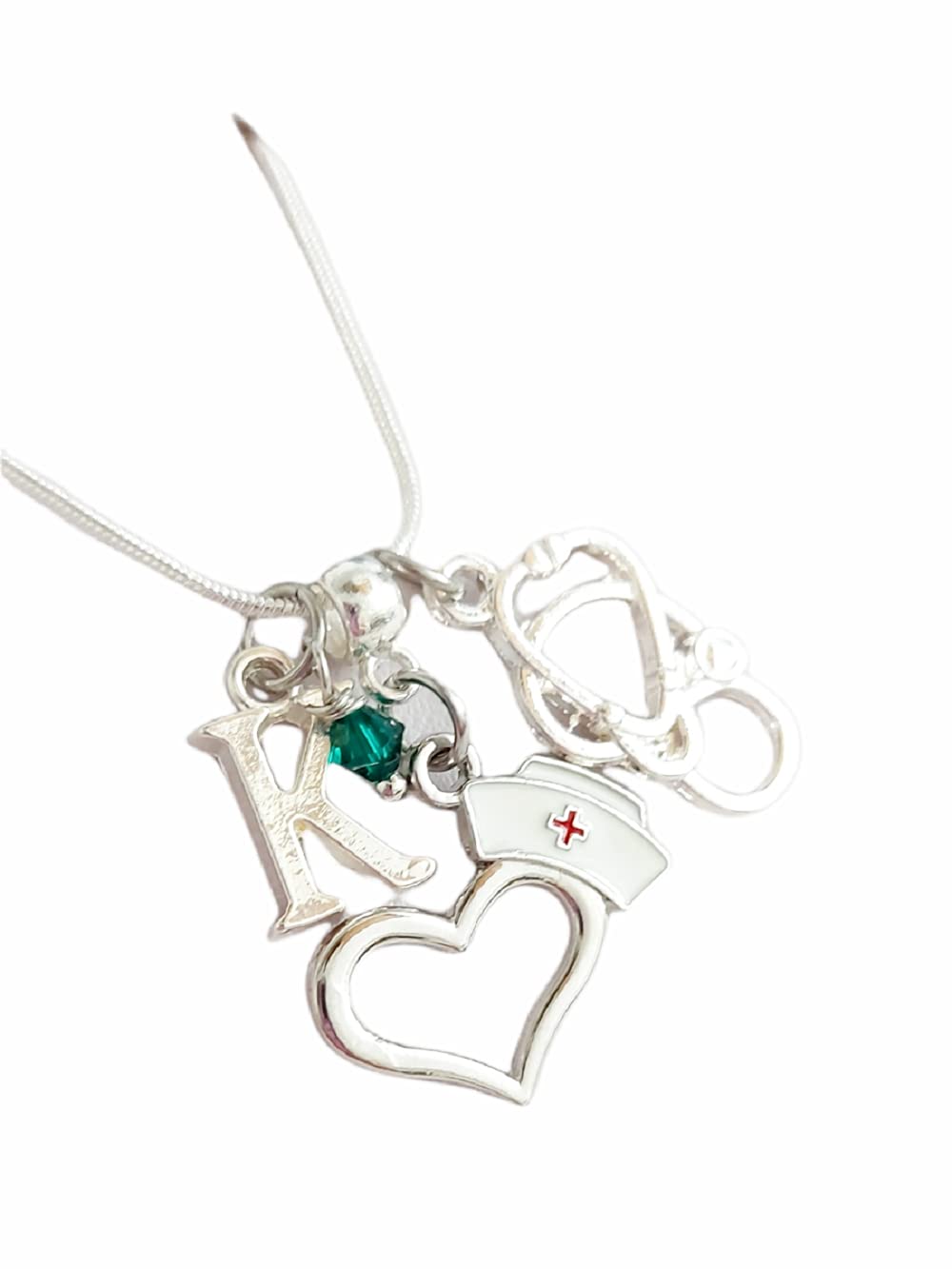 Personalized Nurse Charm Necklace with Initial & Genuine Crystal - Handmade Jewelry Gift for Nurses, Medical Professionals & Healthcare Workers (Perfect for Graduation, Appreciation Gifts & Daily Wear)