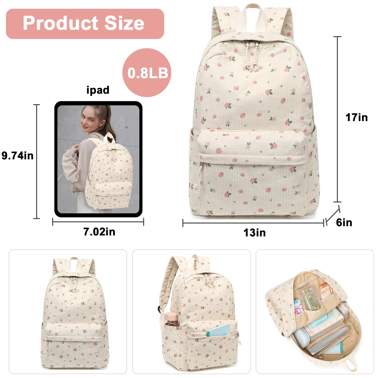 BTOOP Lightweight Canvas Backpack for Teen Girls - School & Travel