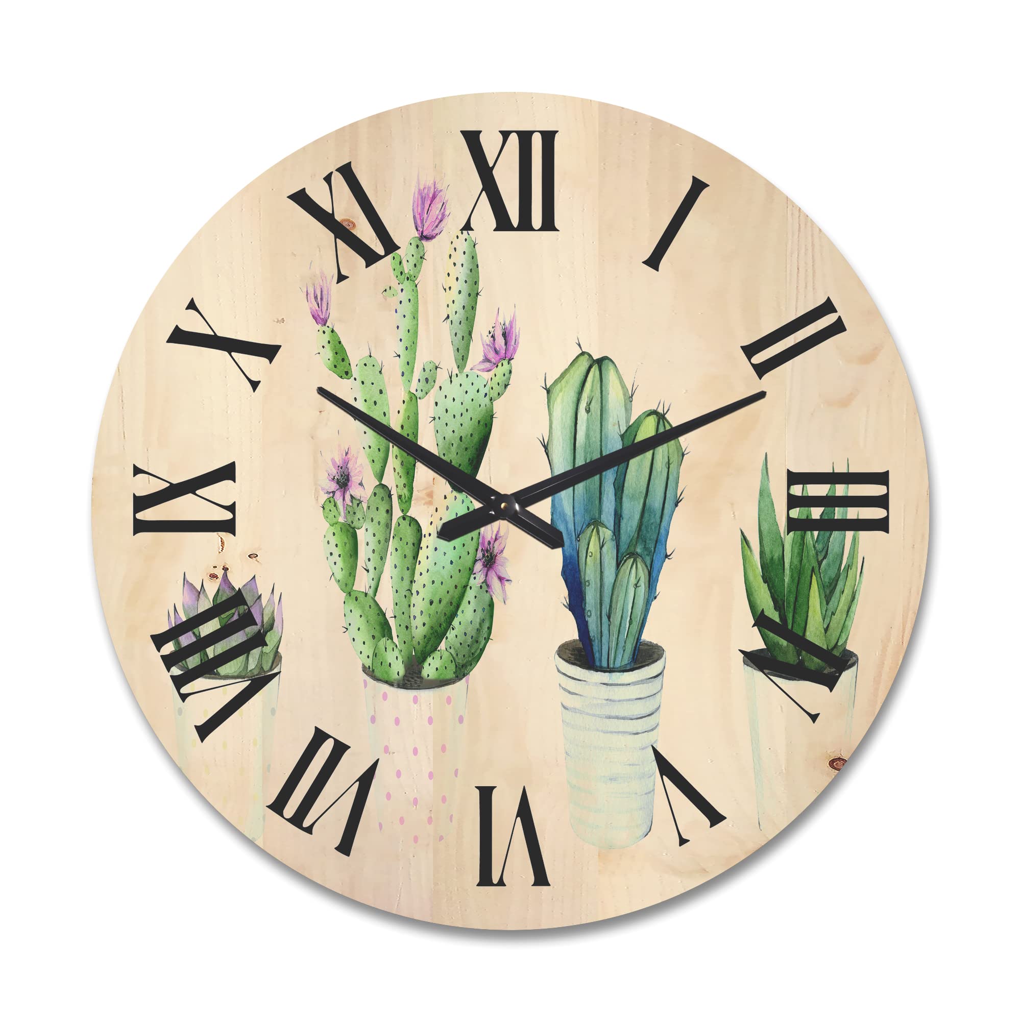 Large Farmhouse Wood Wall Clock with Aloe Vera & Succulent Design - Oversized Decorative Floral Botanical Wall Clock for Living Room, Bedroom, Office Décor | Perfect for Home, Office & Gift Giving
