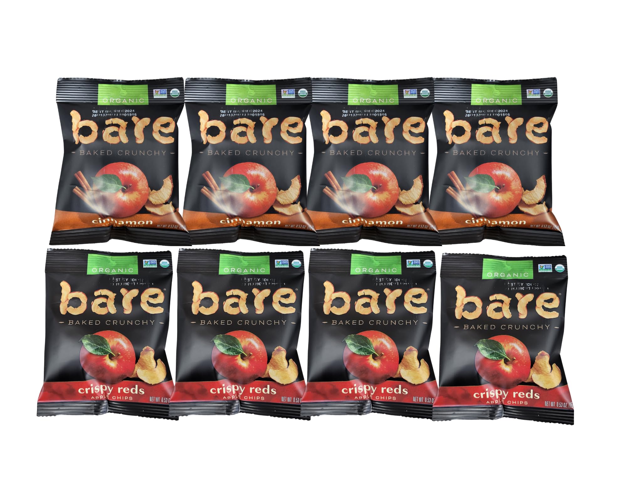 Organic Apple Snacks Variety Pack - Crispy Reds & Cinnamon Flavored Healthy Dried Fruits for Kids & Adults | Perfect for Lunch Boxes, Road Trips, Christmas Gifts & Holiday Treats | 8 Count (0.53 oz each) in ComboCreations Box | Great for School Snacks, Office Breaks & Travel Nutrition
