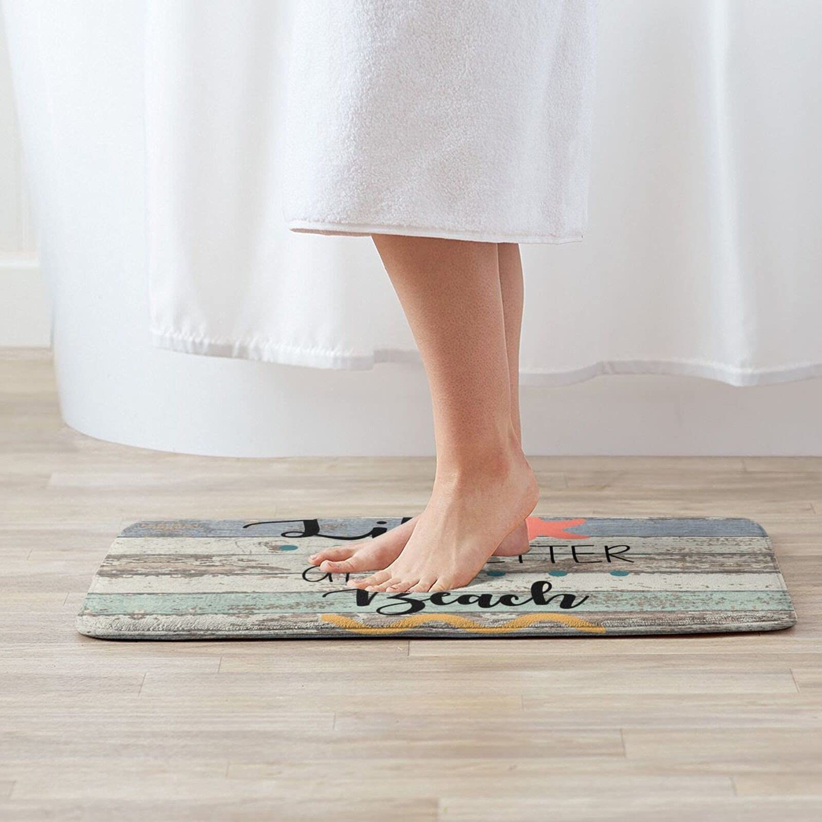 Soft Non-Slip Beach Themed Bath Mat - Absorbent Washable Bathroom Rug for Floor & Kitchen Sink - Cute Home Decor Accessories | Perfect for Coastal Style Bathrooms & Vacation Homes