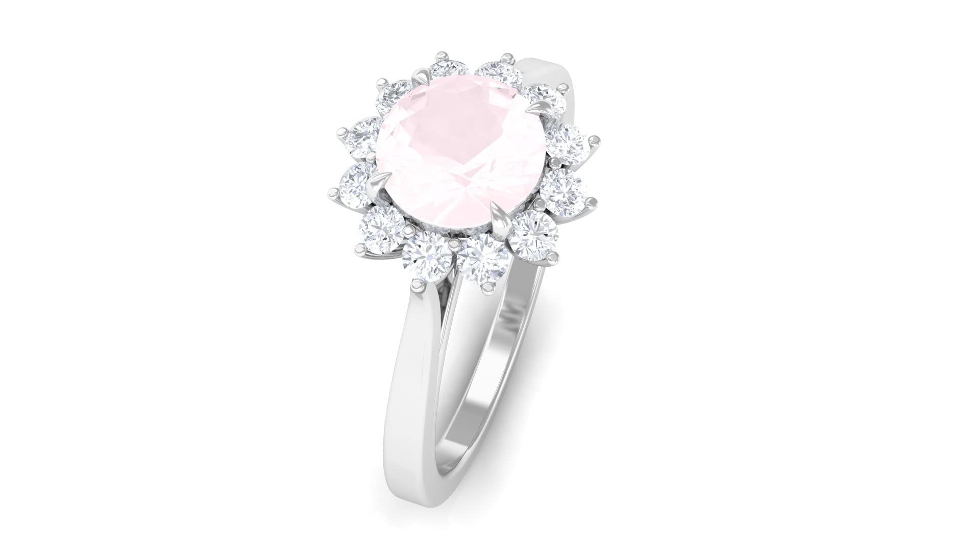 Natural Rose Quartz Engagement Ring - 6MM Round Cut with Diamond Halo in 14K Solid Gold | Perfect for Proposals, Anniversaries & Romantic Gifts
