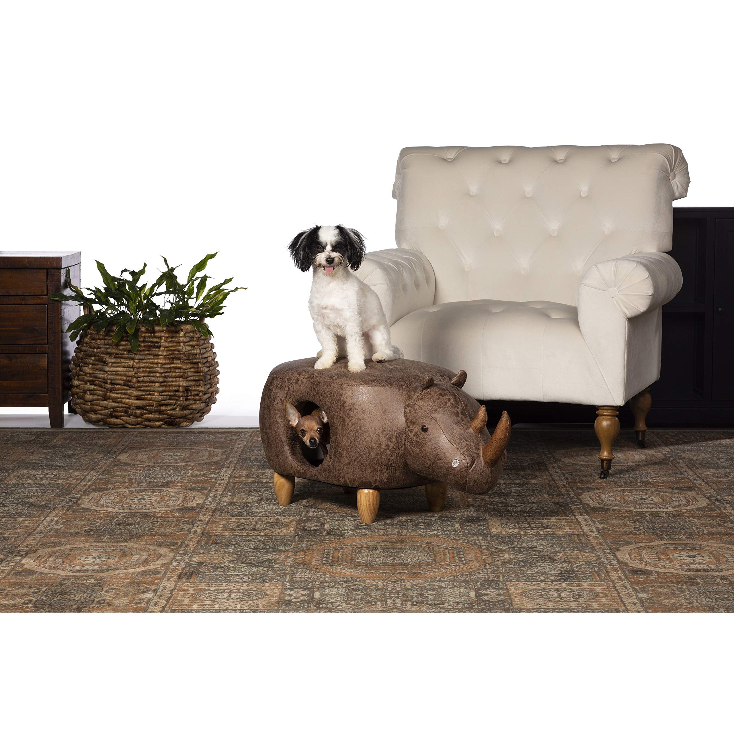 Prevue Pet Products Brown Rhinoceros Ottoman - Stylish Pet Bed & Furniture for Dogs & Cats - Perfect for Living Room, Bedroom, or Pet Play Area