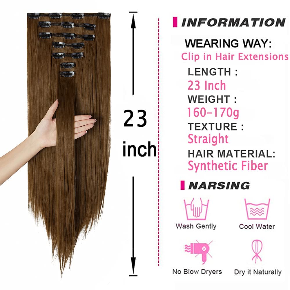24 Inch Wavy Curly Clip-In Hair Extensions - 7Pcs Double Weft Synthetic Hair with 16 Clips (160g/set) - Dark Brown to Ash Blonde Ombre - Perfect for Parties, Weddings & Daily Styling
